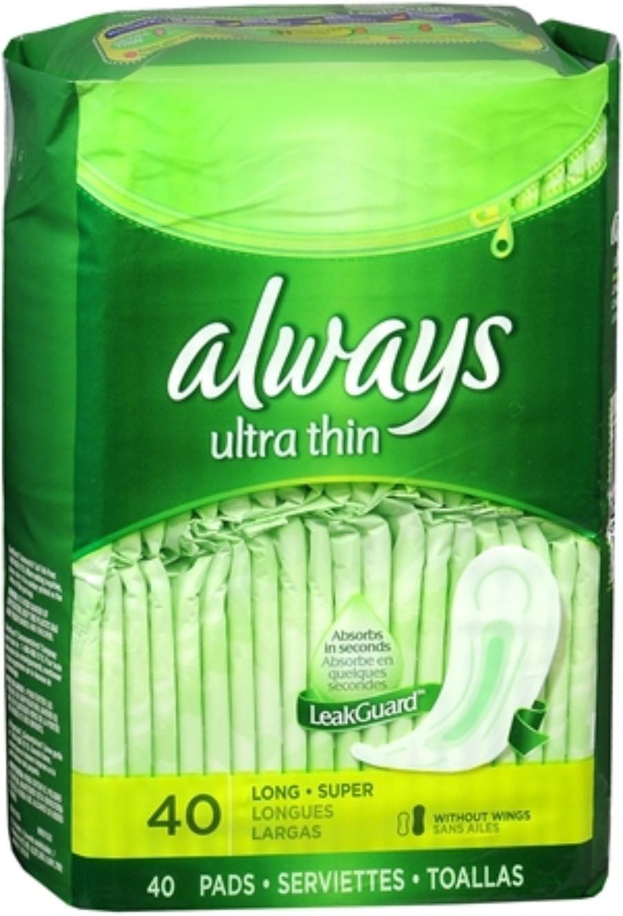 Always Ultra Thin Long Super Pads, 20 Count, (Pack of 2)