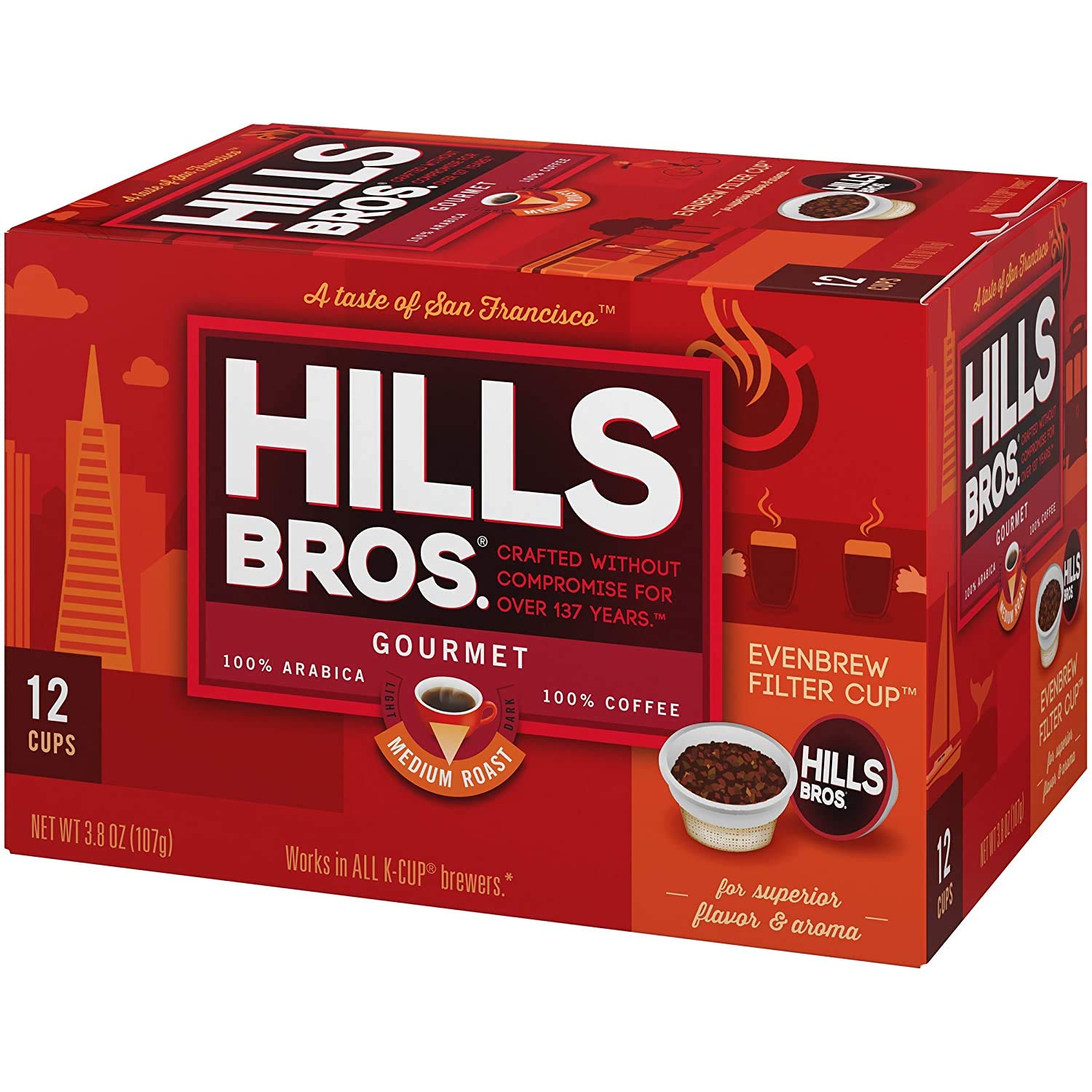 Hills Bros Single Serve Coffee Pods, 100% Colombian Ground Coffee, Medium Roast, 12 Count – Keurig Compatible, Roasted 100% Arabica Beans, Smooth Balanced Flavor