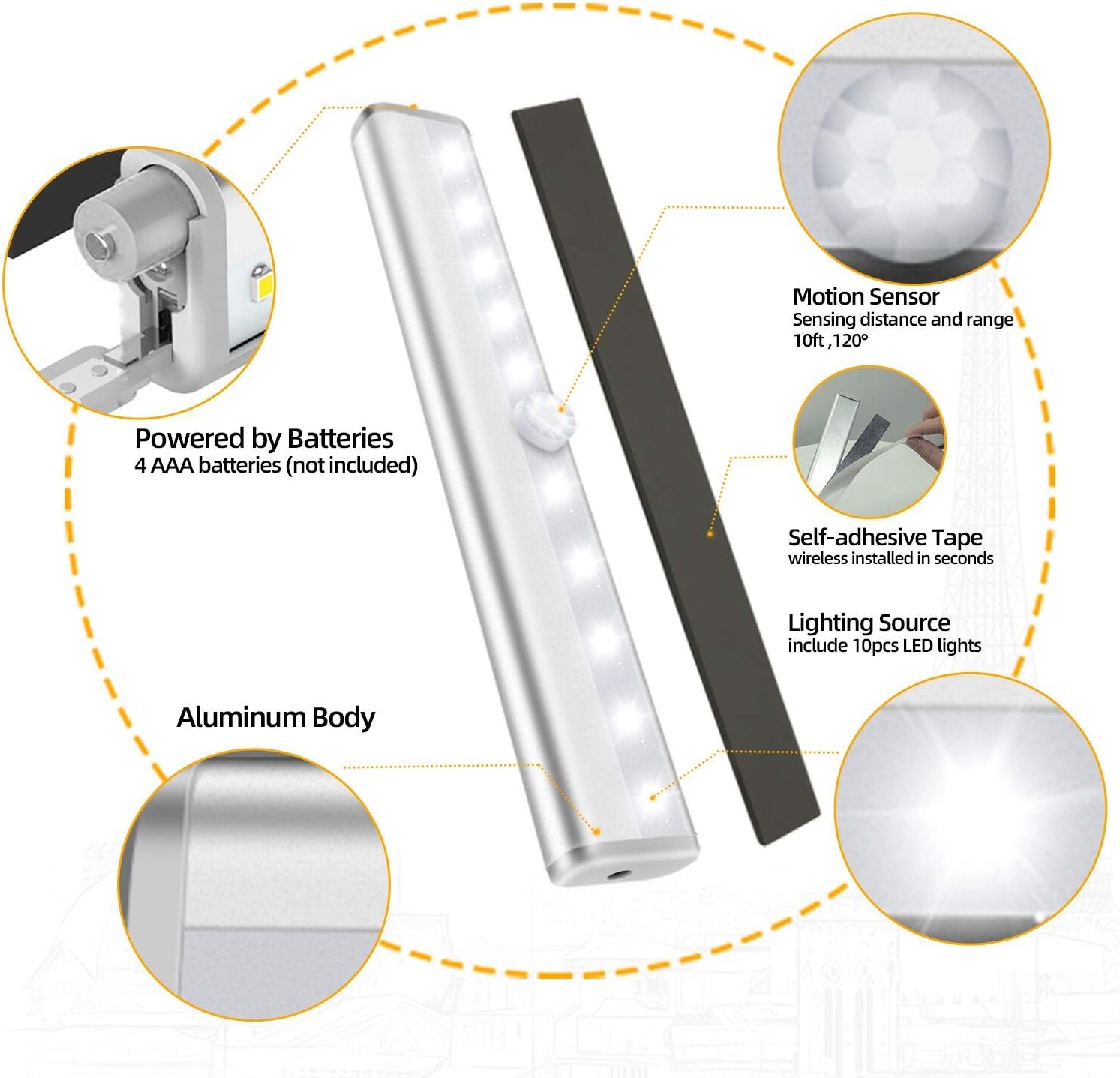 lexall 6 Pack Battery Powered Motion Sensor Lights Indoor, Closet Lights