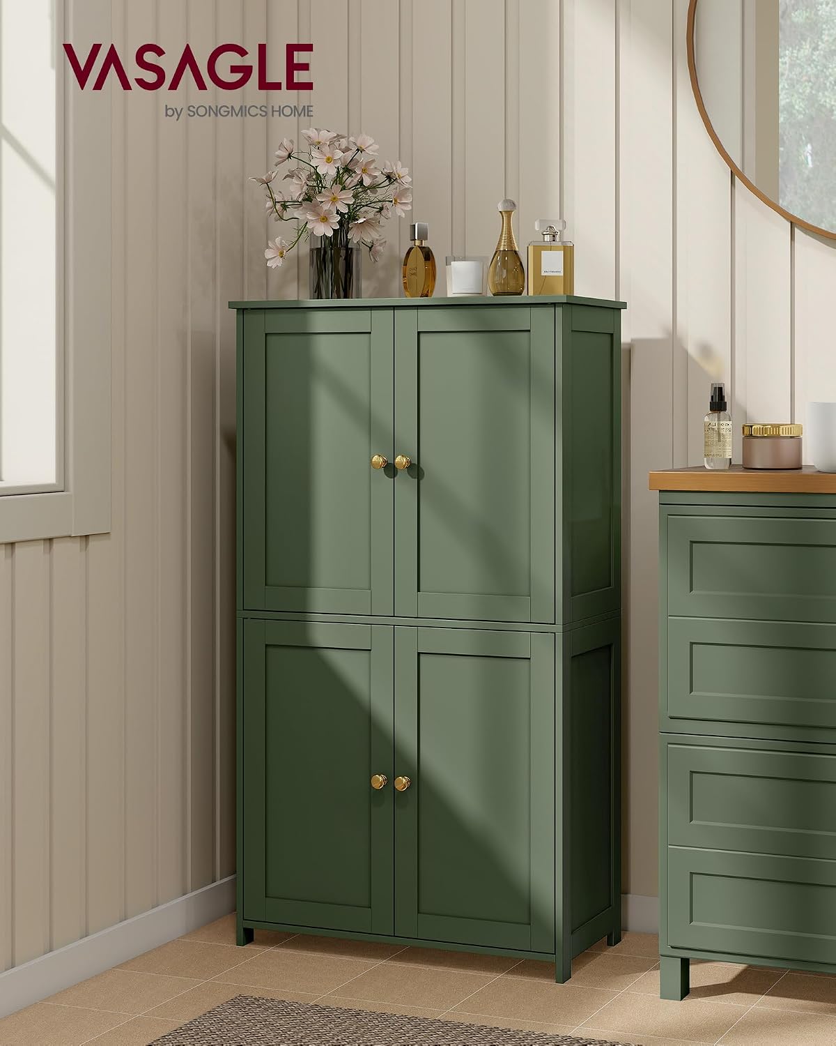 VASAGLE Floor Storage Cabinet, Freestanding Storage Unit with 2 Adjustable Shelves, for Bathroom Living Room Dining Kitchen, 11.8 x 23.6 x 31.5 Inches, Cloud White UBCB60WV1