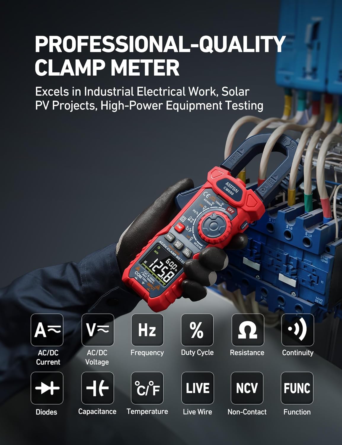 AstroAI Digital Clamp Meter Multimeter 2000 Counts Amp Voltage Tester Auto-ranging with AC/DC Voltage, AC Current, Resistance, Capacitance, Continuity