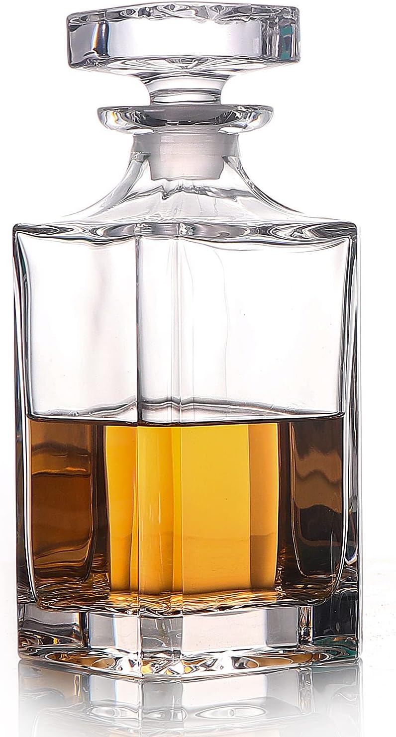 Glass Decanter with Airtight Geometric Stopper - Whiskey Decanter for Wine, Bourbon, Brandy, Liquor, Juice, Water