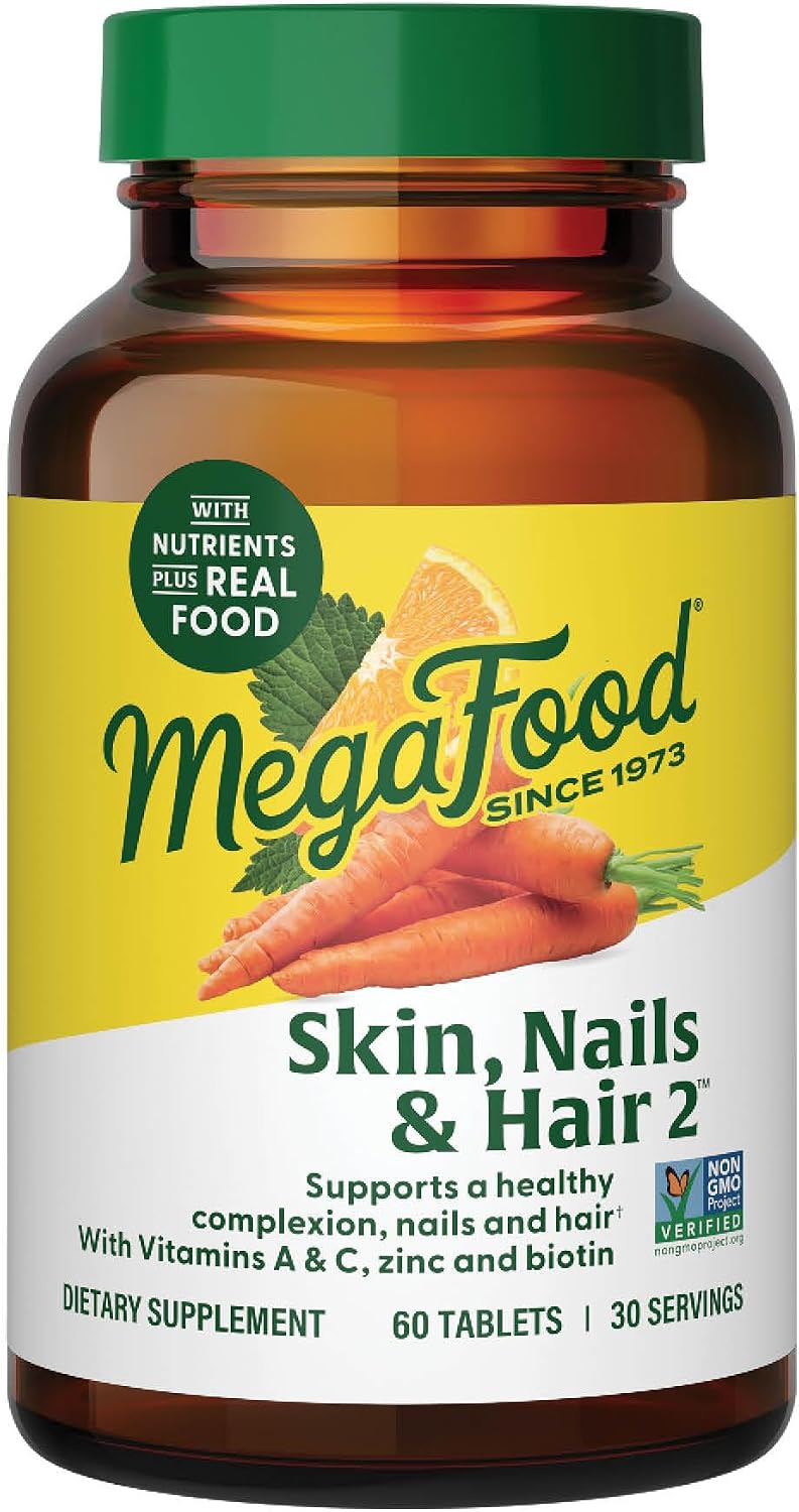 MegaFood Skin, Nails & Hair 2, with Biotin, Vitamin A, C & Zinc, 90 Tablets | Vitamins For Women and Men, Supports a Healthy Complexion, Nails and Hair, Chelated Zinc, Non-GMO, Vegan, 45 Servings