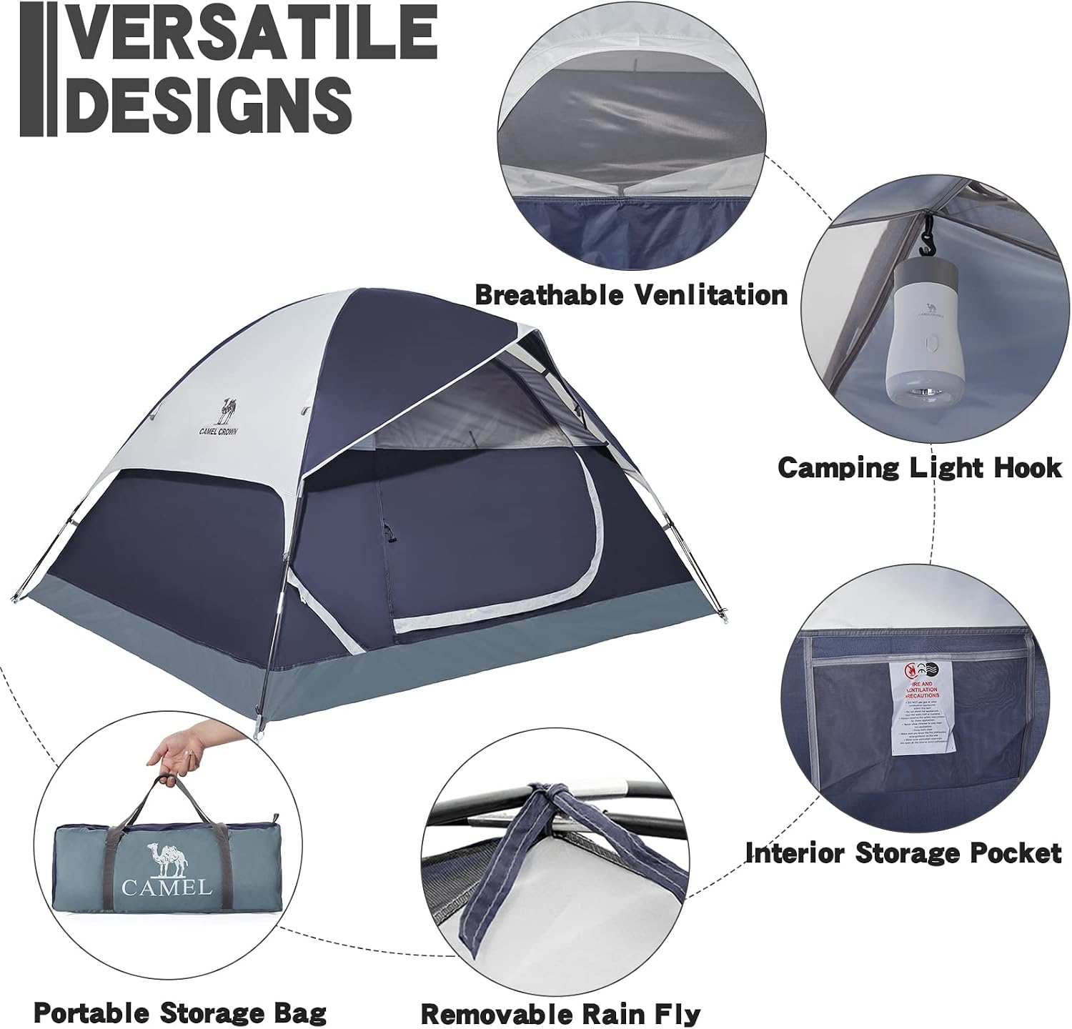 CAMEL CROWN Tents for Camping 2/3/4/5 Person Camping Dome Tent, Waterproof,Spacious, Lightweight Portable Backpacking Tent for Outdoor Camping/Hiking