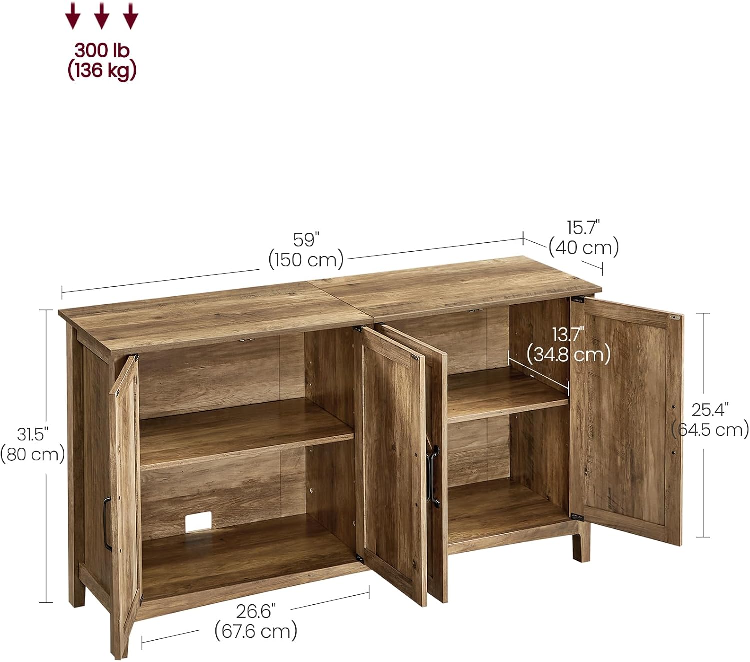 VASAGLE LIRY Collection - Storage Cabinet, Buffet Cabinet, Sideboard, Credenza, with Adjustable Shelves, for Entryway, Rustic White and Honey Brown ULSC381W01