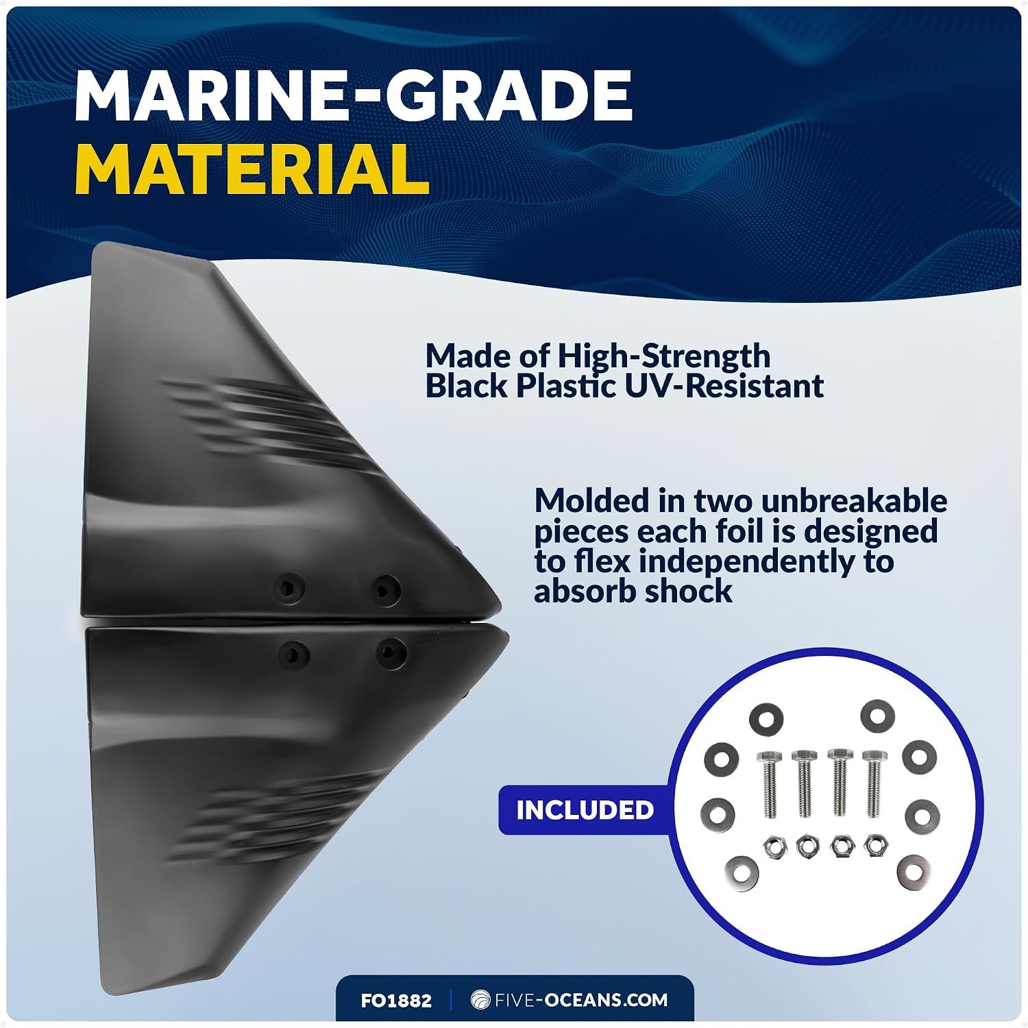 Five Oceans Hydrofoil for Outboard Motor, Hydro-Stabilizer for Outboards and Stern Drive Up to 200HP, Black - FO1882