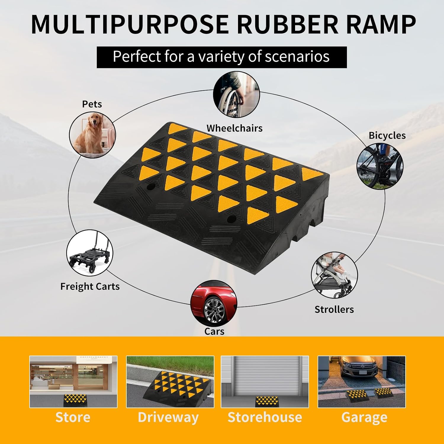 BESEA 6 Inch High Rubber Curb Ramp 23.6" Long, Heavy Duty Driveway Ramp