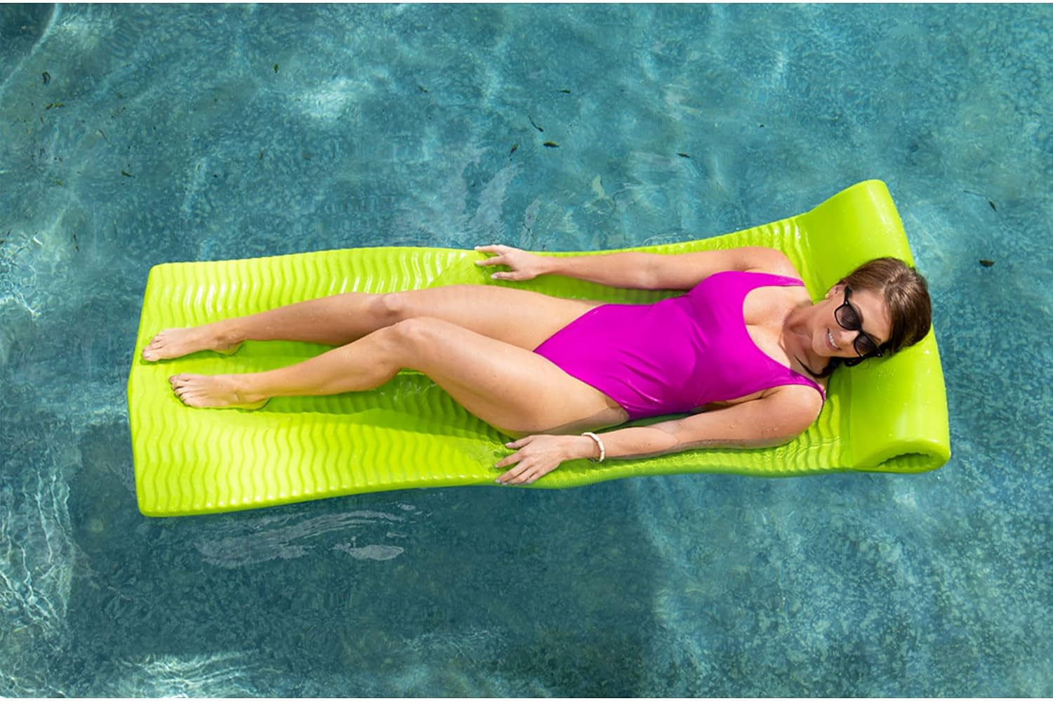TRC Recreation Serenity 1.5” Thick Vinyl Coated Foam Swimming Pool Float Mat Adult Lounger with Built-in Roll Pillow