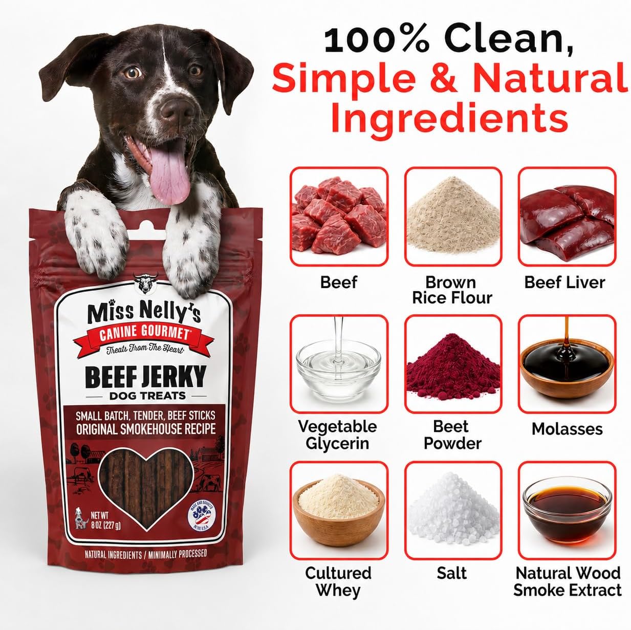 Miss Nelly's- All Natural Beef Jerky Dog Treats Made in USA Only, 16 oz Bag