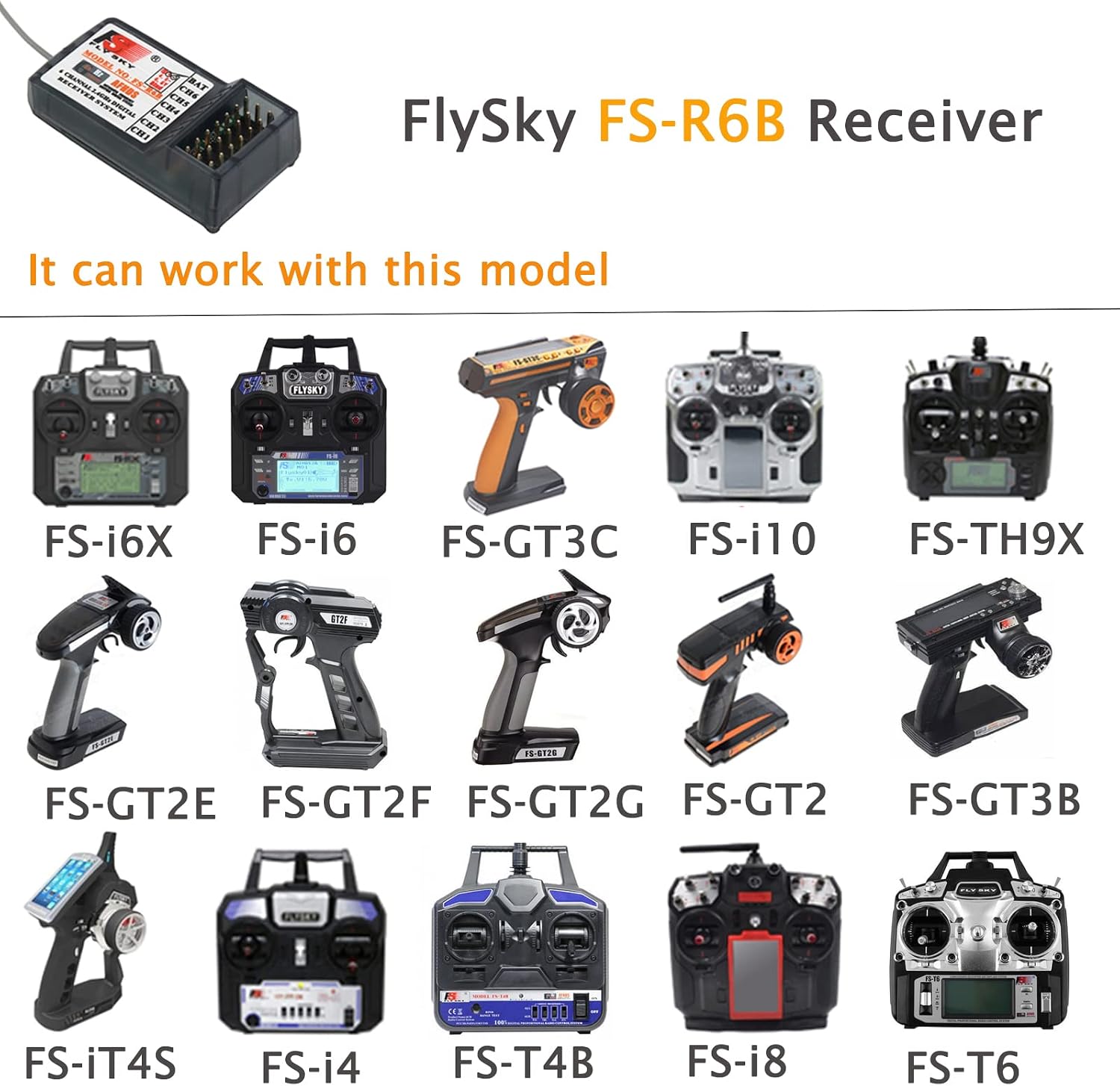 FS-R6B 2.4G 6 Channel Receiver Radio Model Remote Control Receiver for RC Car FS-i10, FS-i8, FS-i6X, FS-i6, S-TH9X, FS-T6, FS-CT6B, FS-T4B, FS-GT2