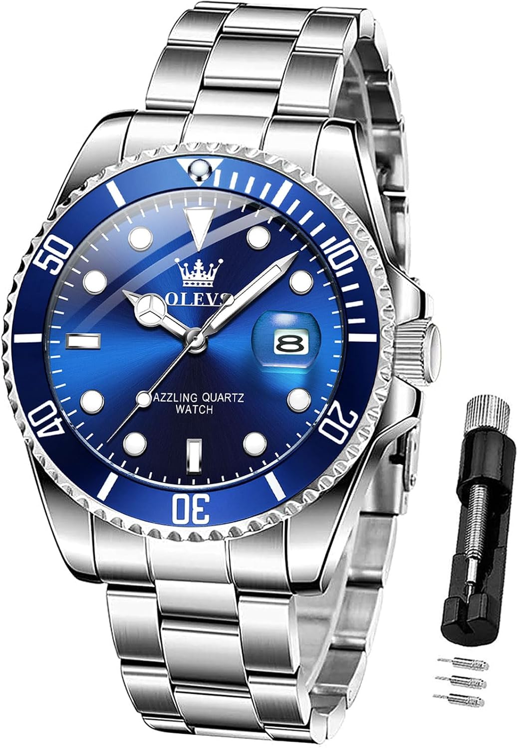 OLEVS Luxury Watches for Men Big Stainless Steel Waterproof Quartz Analog