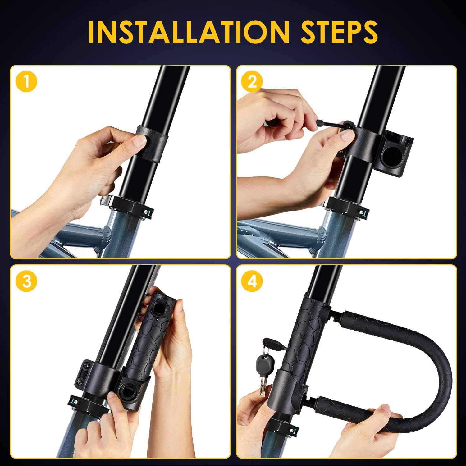 Bike Lock Heavy Duty Anti Theft, Long Shackle Bike U Lock with Keys, 4FT Security Cable and Mounting Bracket for Bicycle, Ebike, Scooter