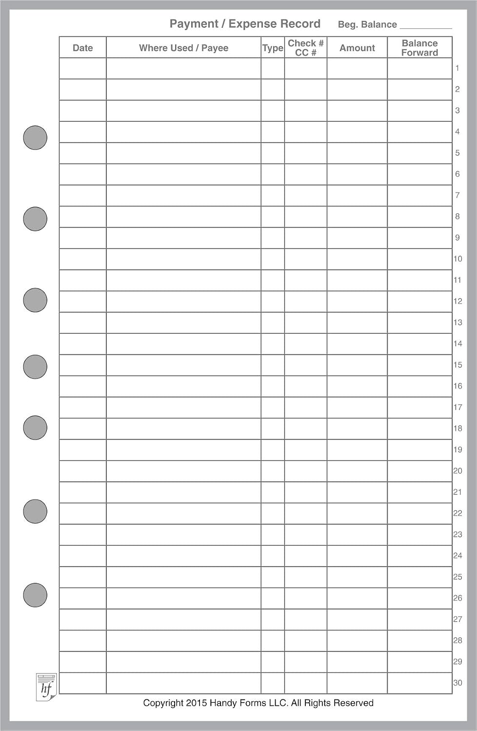 FC Classic Payment/Expense Record & Check Register, 50 Sheets, 5.5" x 8.5" | For 7-Ring FC Notebooks. Record payments, expenses, account balance. Ink-friendly heavyweight paper.