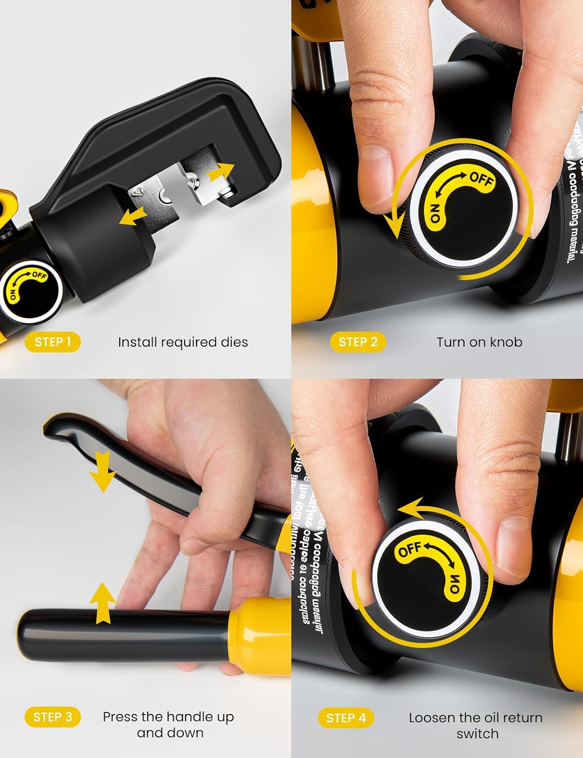 10 Tons Hydraulic Crimping Tool, 12 to 2/0 AWG battery cable crimper | 9 Pairs of Dies hydraulic crimper, for Battery Cable Lugs, Cable Railing, Marine, RV and Solar Wiring