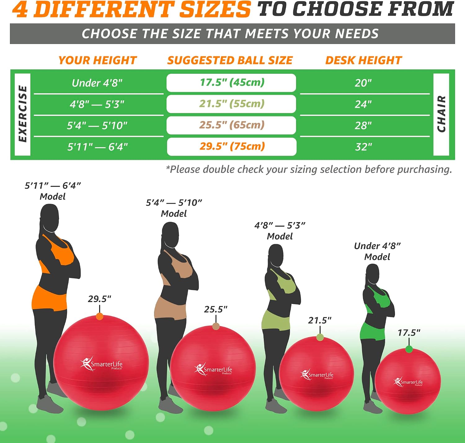 SmarterLife Exercise Ball, Yoga Ball for Gym, Balance, Stability, Pregnancy