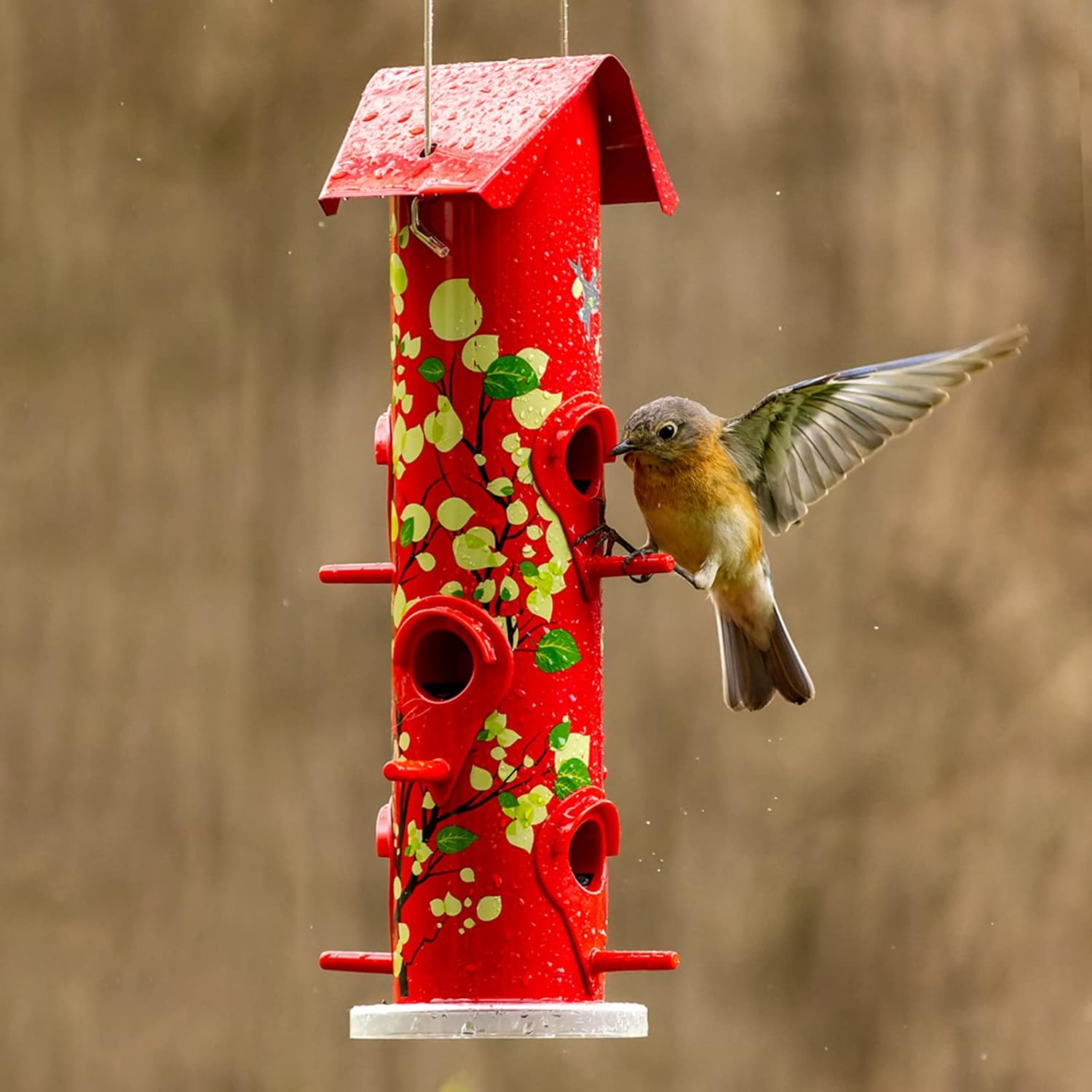 Kingsyard Metal Bird Feeders for Outdoors Hanging, Tube Bird Feeder | 14 in, 6 Feeding Ports, drainage holes, 2 lbs Seed Capacity, Weatherproof, Stays Dry & Fresh, Easy to Clean & Refill, Yellow