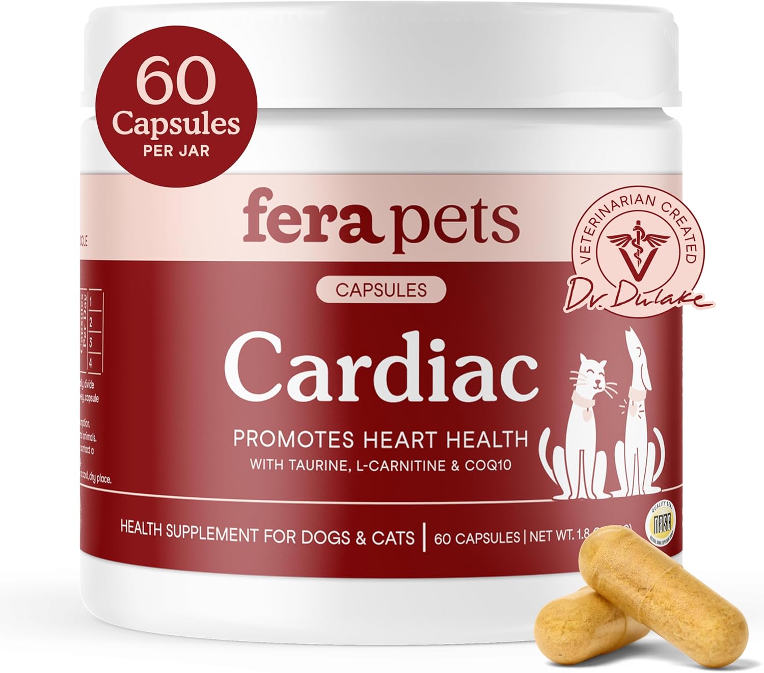 Fera Pets Heart Supplement - Taurine for Dogs & Cats, 60 Capsules