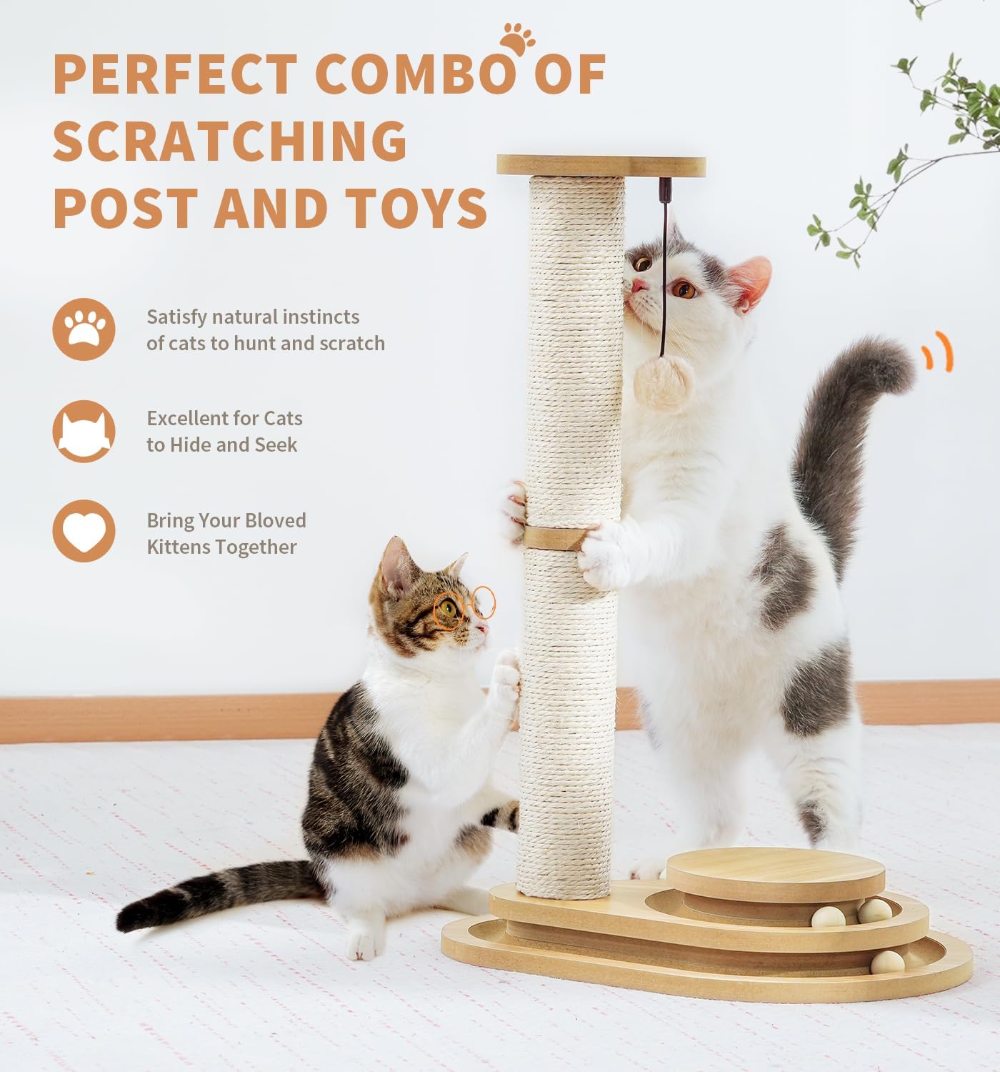 Made4Pets Kitten Toy Scratching Post for Indoor Cats with Ball Track