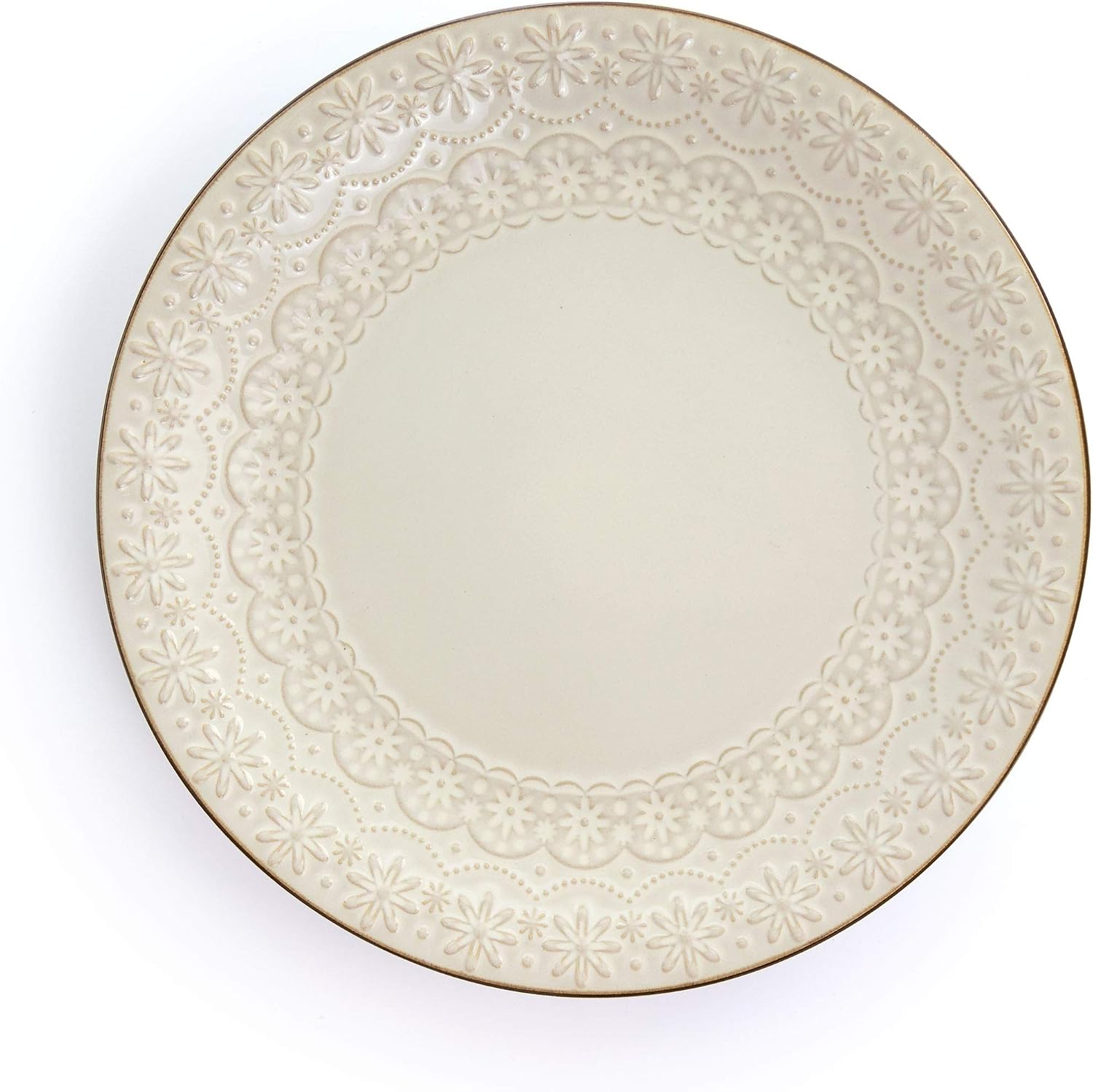 Elama Embossed Scalloped Stoneware Dinnerware Dish Set, 16 Piece, Ivory