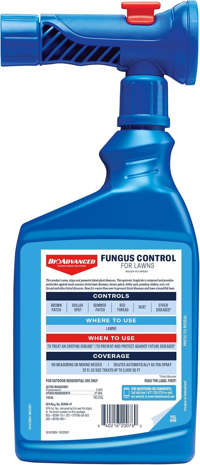 BioAdvanced Fungus Control for Lawns - 32 fl oz Bottle | Ready-to-Spray - Cures and Prevents Lawn Diseases - Up to 1 Month Protection - Covers 5,000 Square Feet