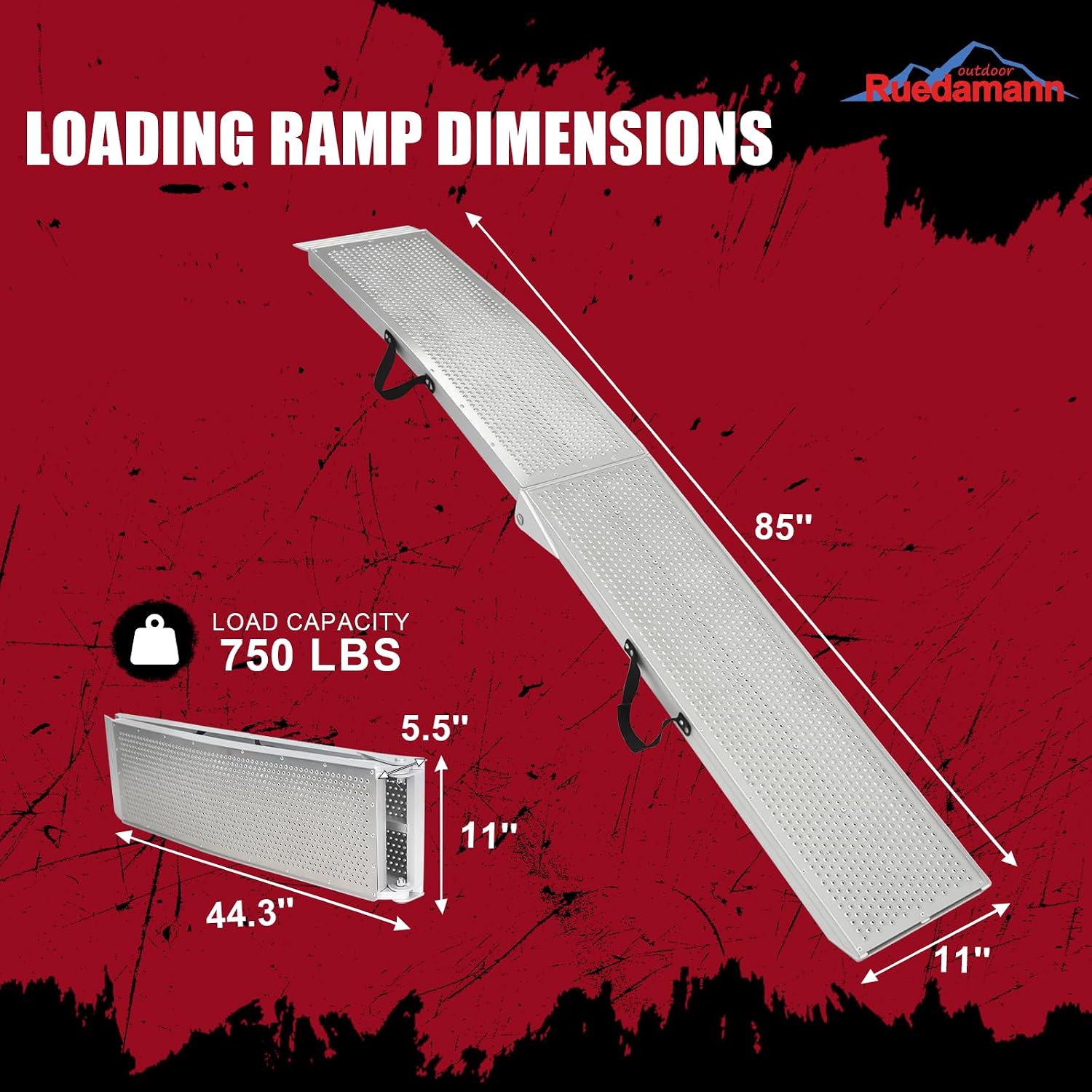 Ruedamann 7.5FT Aluminum Motorcycle Ramp, 750 lbs Capacity, 1 PC | Folding Truck Ramp for ATV, Motorcycle, Lawn Mower, Bike Ramp for Truck, Anti-Slip Loading Ramp for Dirt Bike