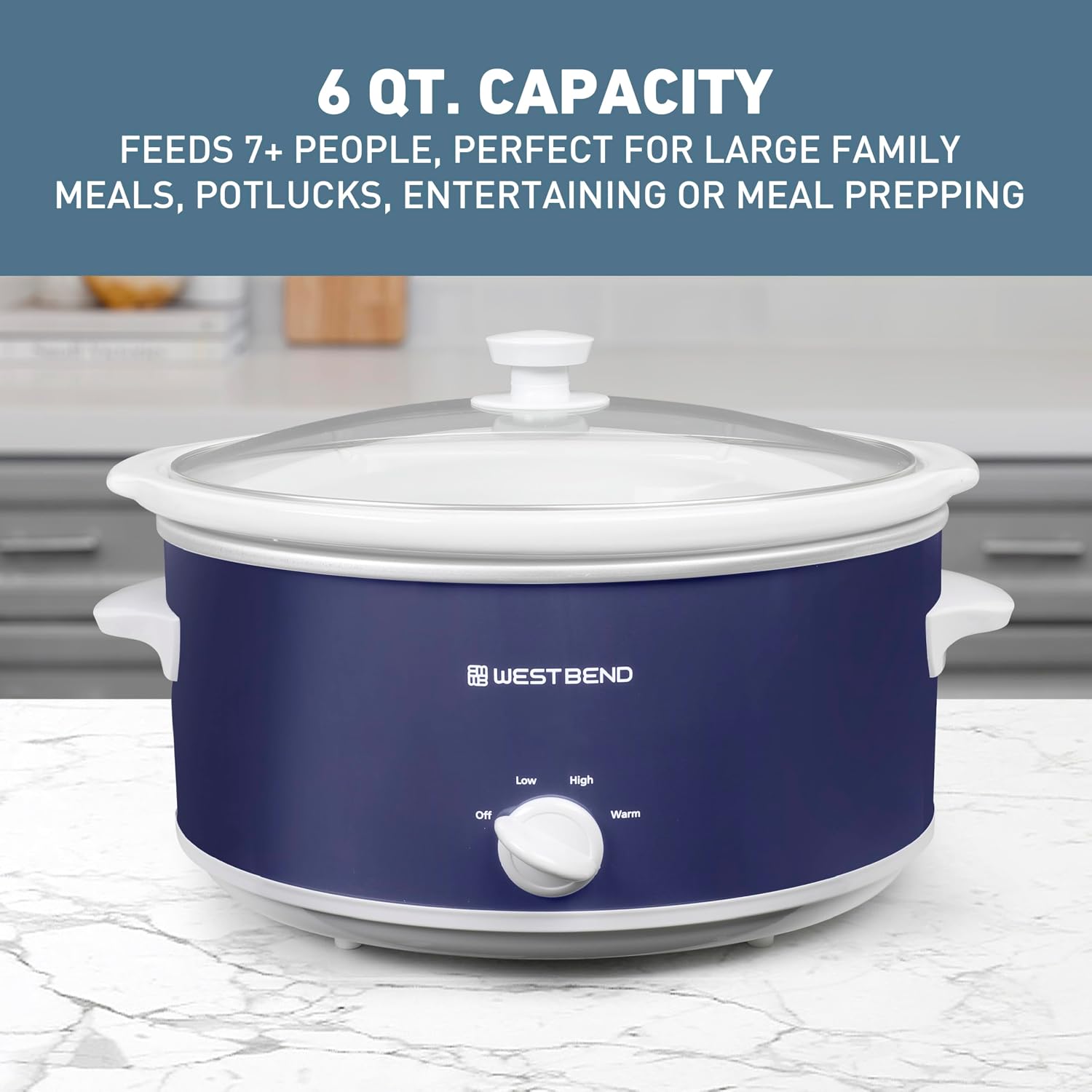 West Bend Slow Cooker 6-Quart Manual Crockery Style with Dishwasher Safe Oval Ceramic Crockpot and Glass Lid Two Temperature Settings Plus Keep Warm, 330-Watts, Black