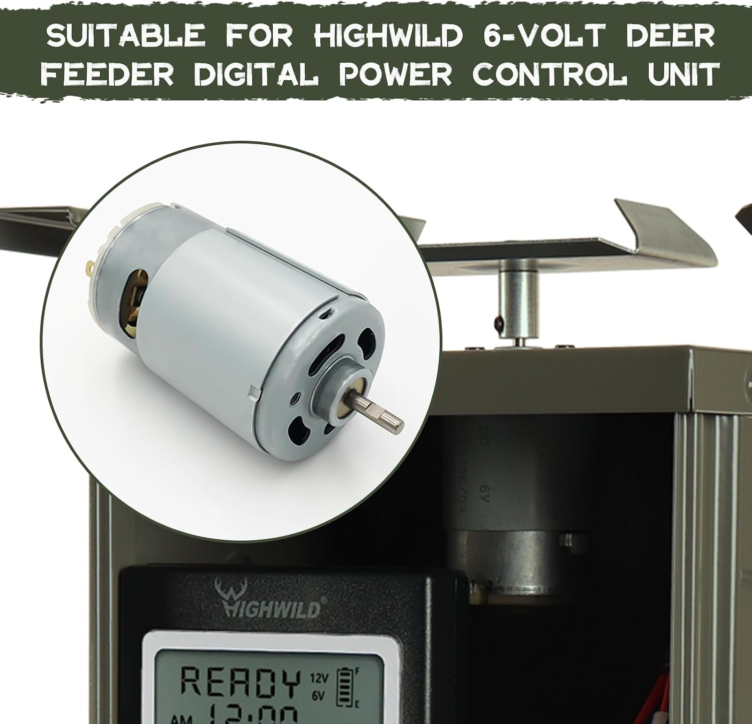 Highwild 6V Deer Feeder Motor Spinner Drive Kit, Universal Replacement Heavy-Duty 1/8" Shaft Motor for Game feeders, Hunting Feeders, Corn feeders