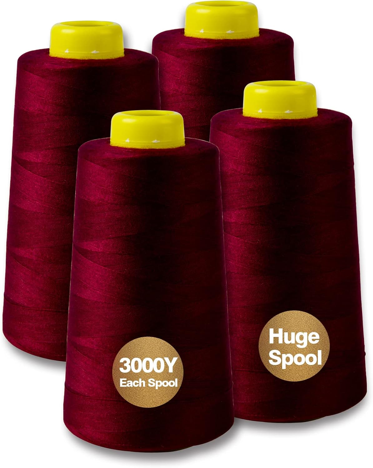 Black Serger Thread, All-Purpose Thread for Sewing, Polyester, 4 Cones of 3000 Yards Each Spool for Sewing Machine