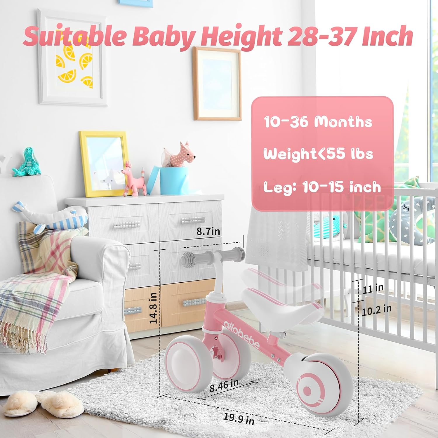 Baby Balance Bike, Cute Toddler Bikes 12-36 Months Gifts for 1 Year Old Girl Bike to Train Baby from Standing to Running with Adjustable Seat Silent & Soft 3 Wheels