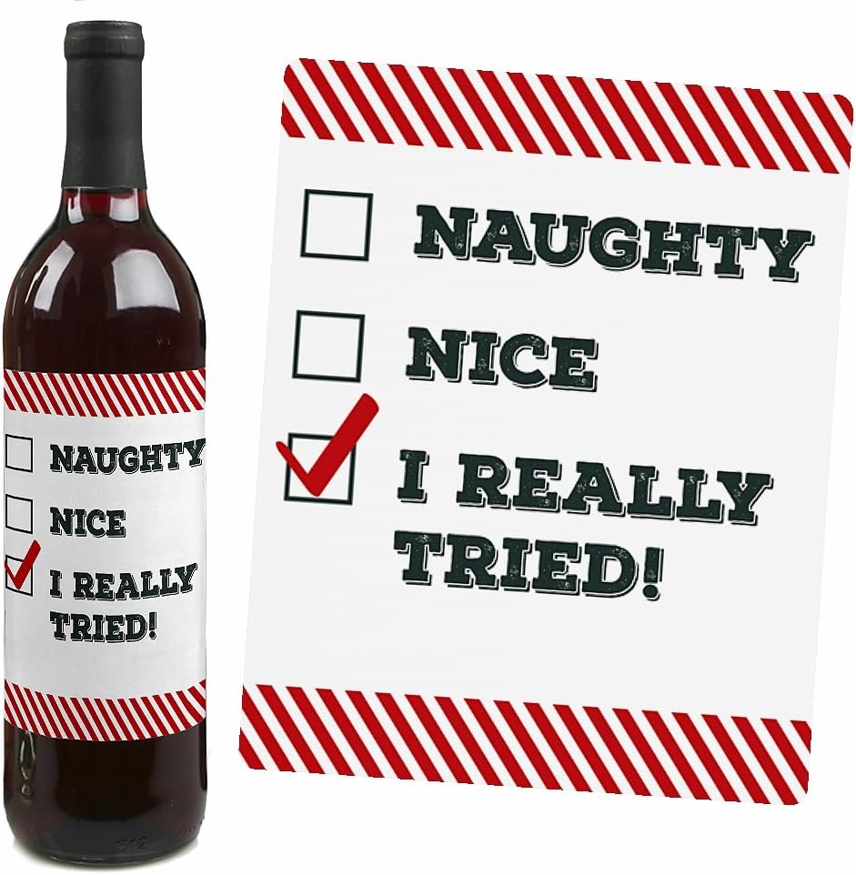 Big Dot of Happiness Ugly Sweater - Holiday and Christmas Wine Bottle Label Stickers - Set of 4