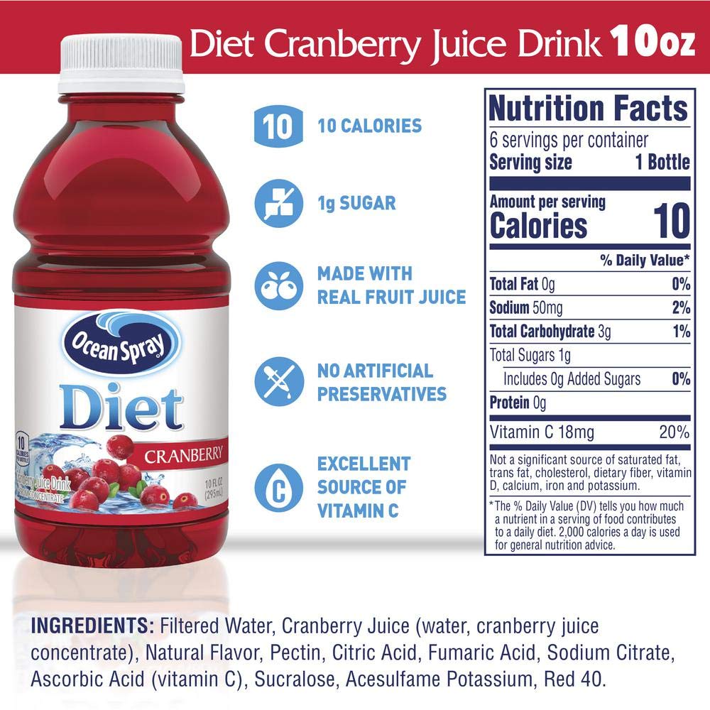 Ocean Spray Juice Drink 10 Ounce Bottle Pack of, Diet Cranberry, 60 Fl Oz, (Pack of 6)