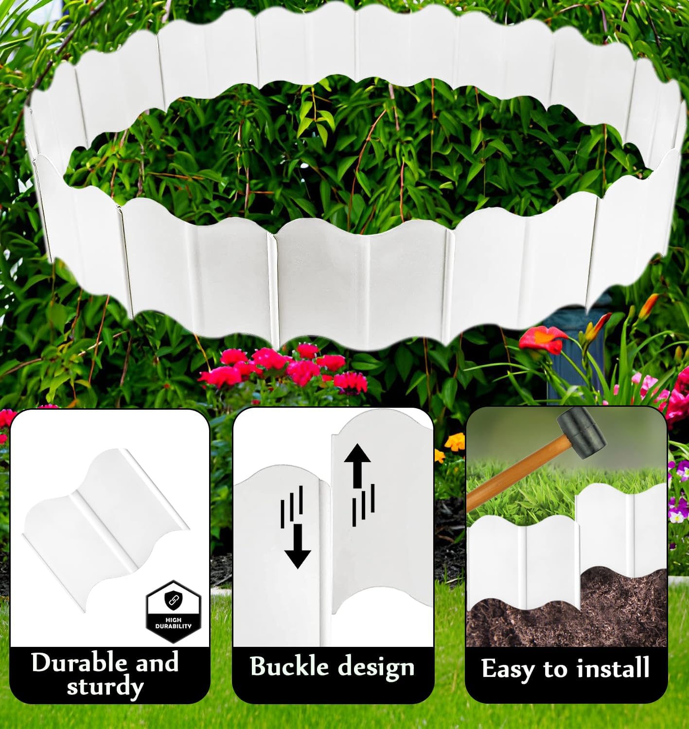Orgrimmar Garden Edging Kit 40PCS Pound-in Interlocking Black(20”x5.3”)