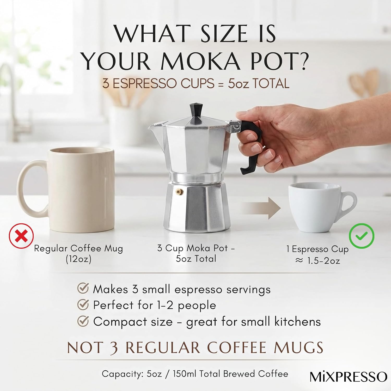 Mixpresso 3 Cup Moka Pot Stovetop Espresso Maker, Italian Cuban Coffee Pot