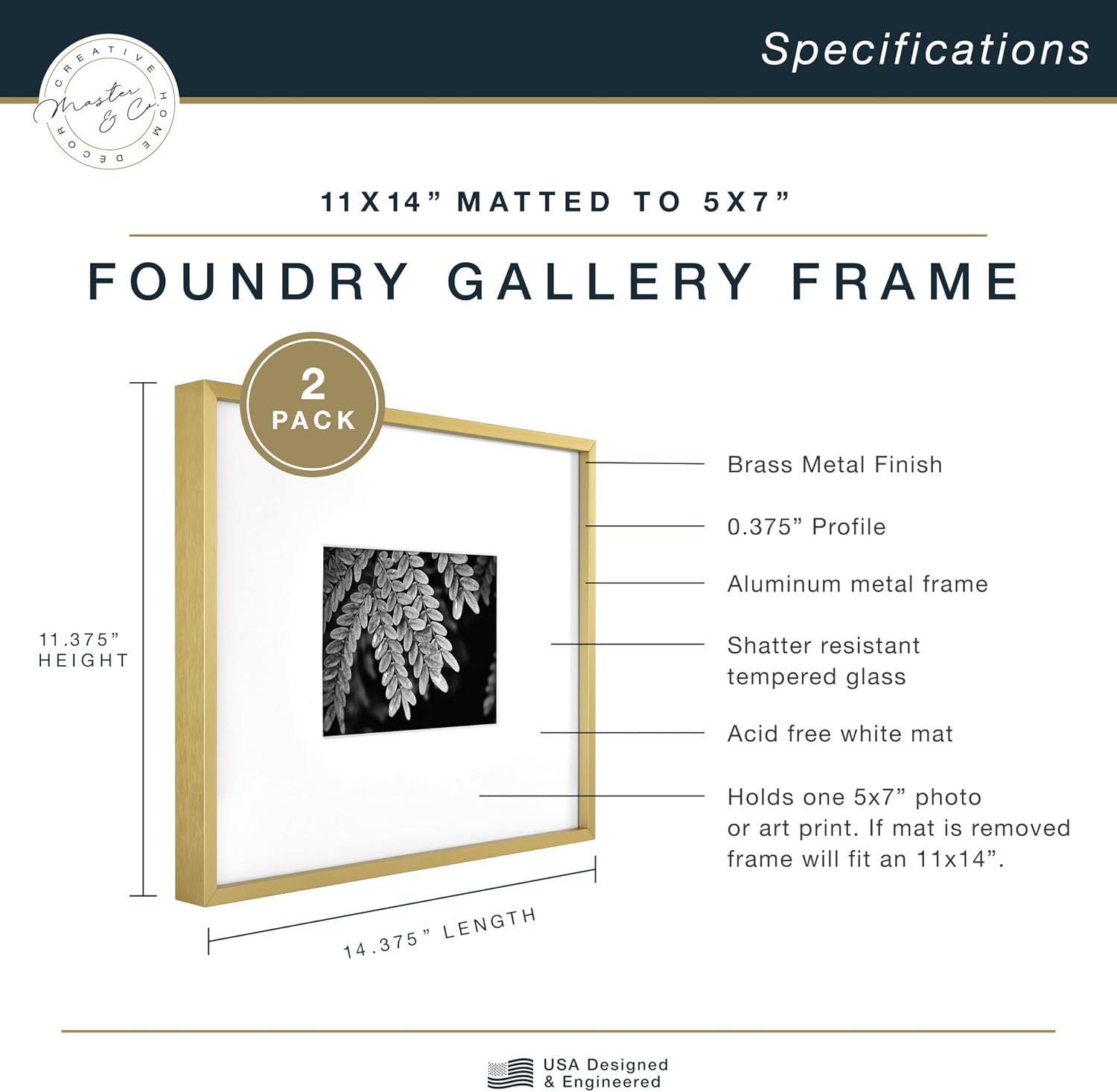 MCS Master & Co. Foundry Metal Picture Frame, 12x12 Matted to 8x8