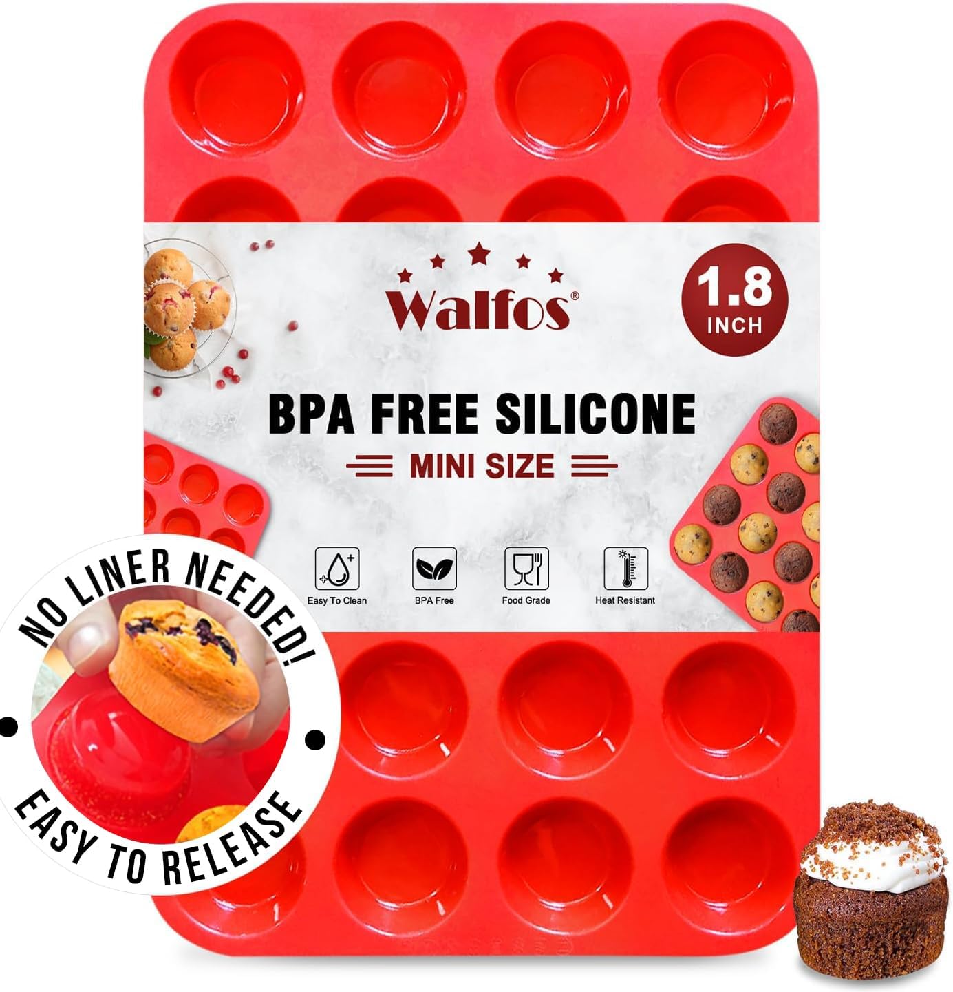 Walfos Silicone Texas Muffin Pan - 6 Cup Jumbo Silicone Cupcake Pan, Non-Stick, Just Release! Perfect for Egg Muffin