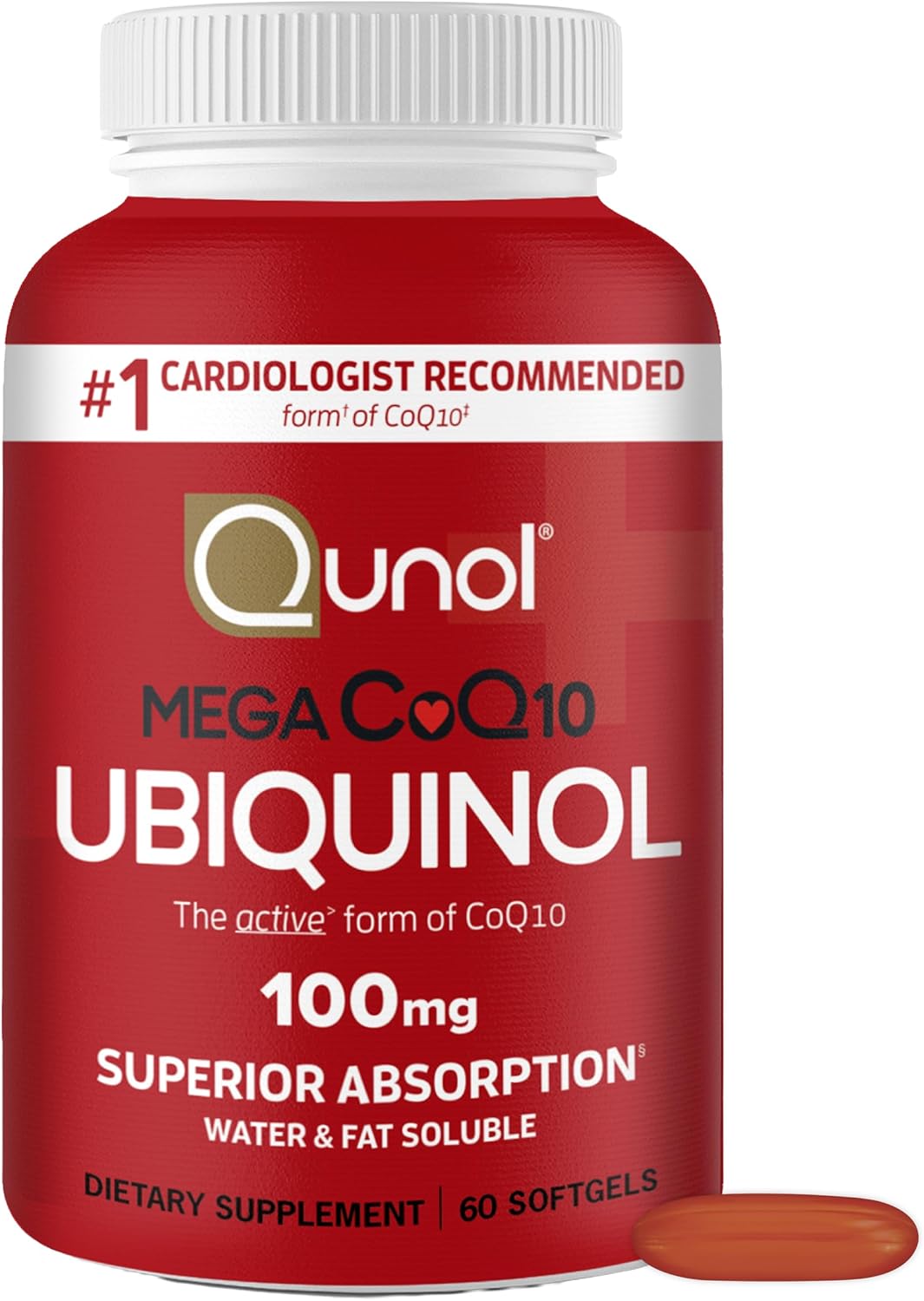 Qunol Mega Ubiquinol CoQ10 100mg, Superior Absorption, 60 Softgels