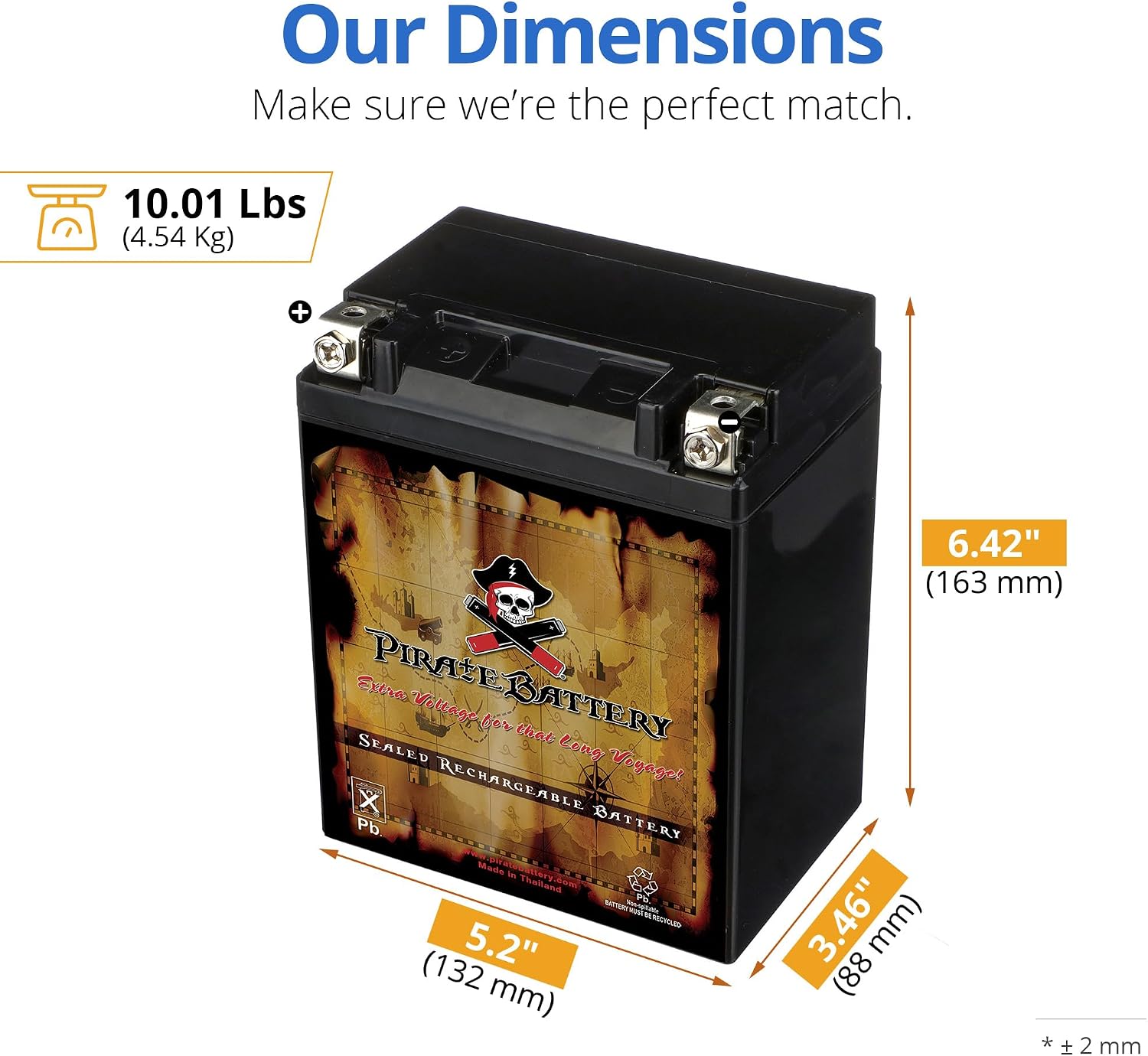 Pirate Battery YTX20HL-BS 310 CCA Maintenance-Free 12V 19Ah Battery Replacement for ATV, Harley Davidson Motorcycle, Jet Skis, Scooter, UTV, and More - Nut and Bolt (T3) Terminal