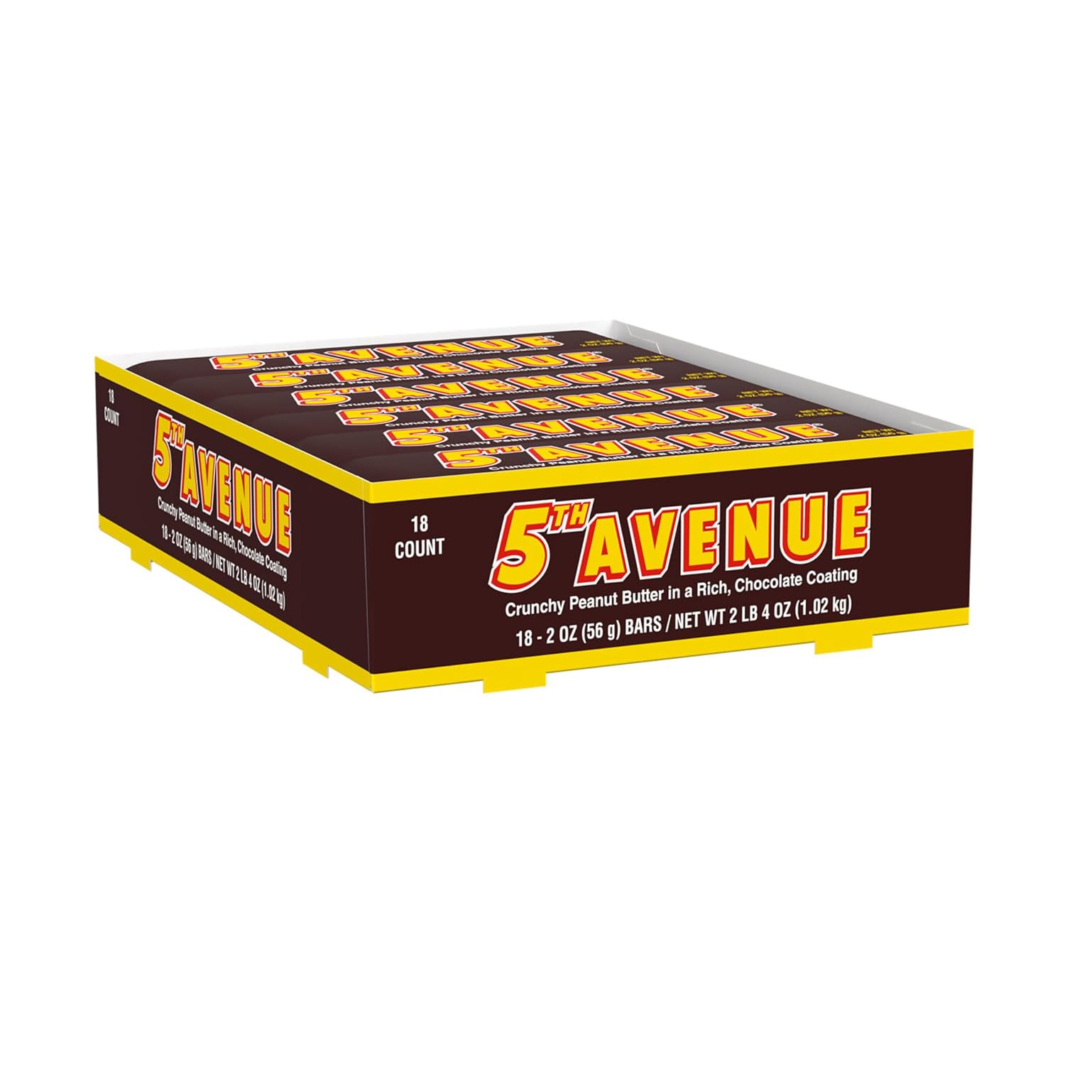 5TH AVENUE Chocolate Coated Peanut Butter Candy Bars, 2 oz, 18 Ct | Crunchy peanut butter candy bars coated in rich chocolate, ideal for vending, gifting and snack breaks.