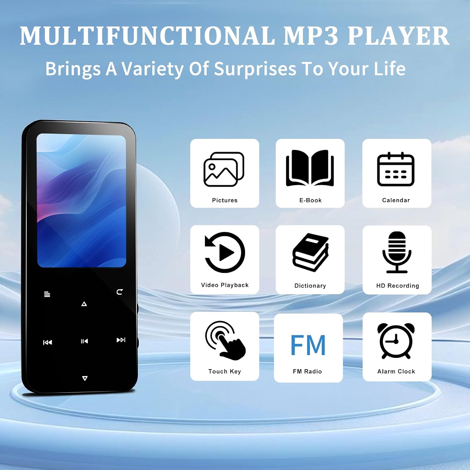144GB MP3 Player, Bluetooth 5.2 Music Player, HiFi Sound Digital Music, Built-in HD Speaker, FM Radio, Voice Recorder, Earphones Included