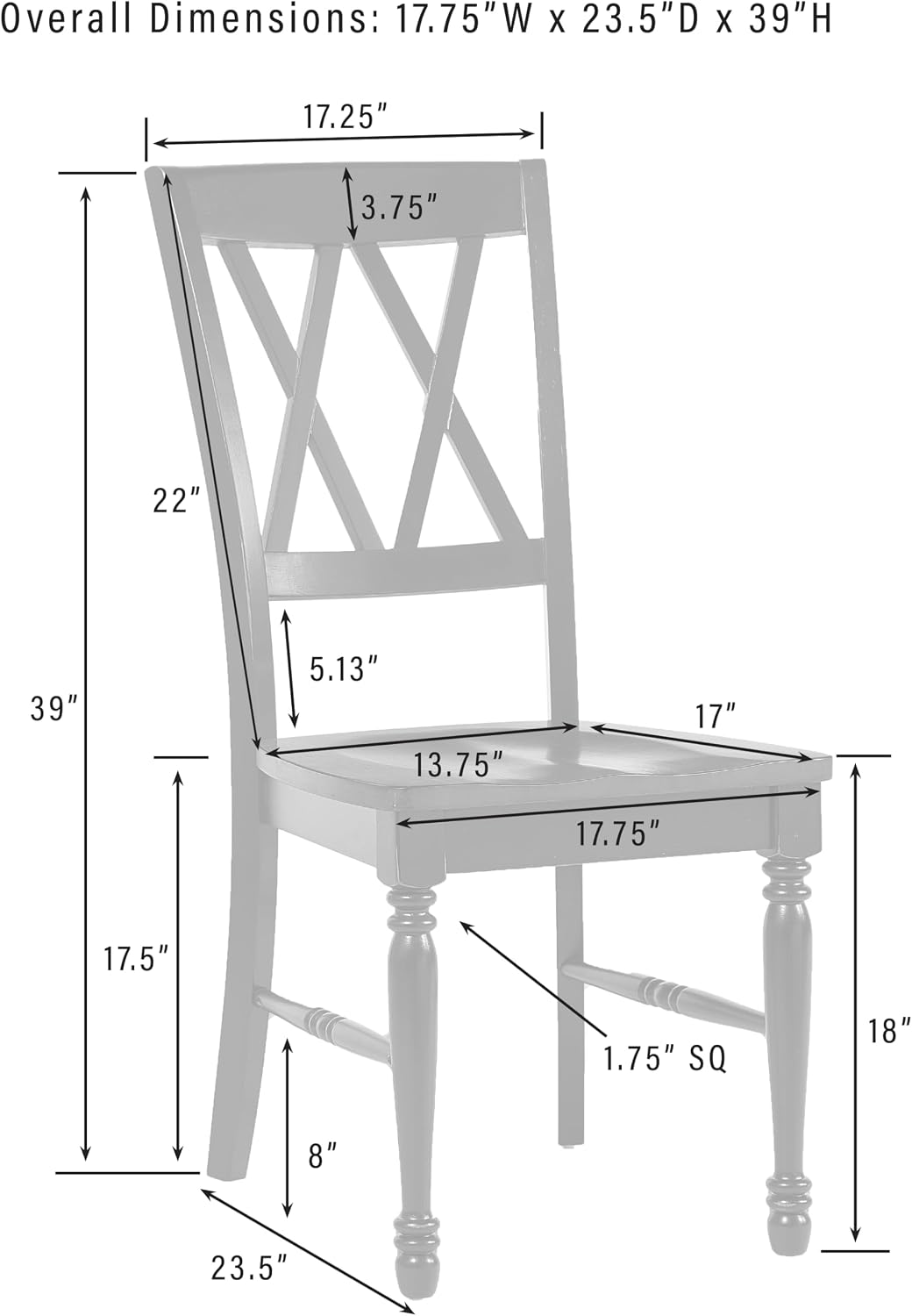 Crosley Furniture Shelby Traditional Wood X-Back Dining Room Chairs Set of 2, Kitchen Chair, Distressed White