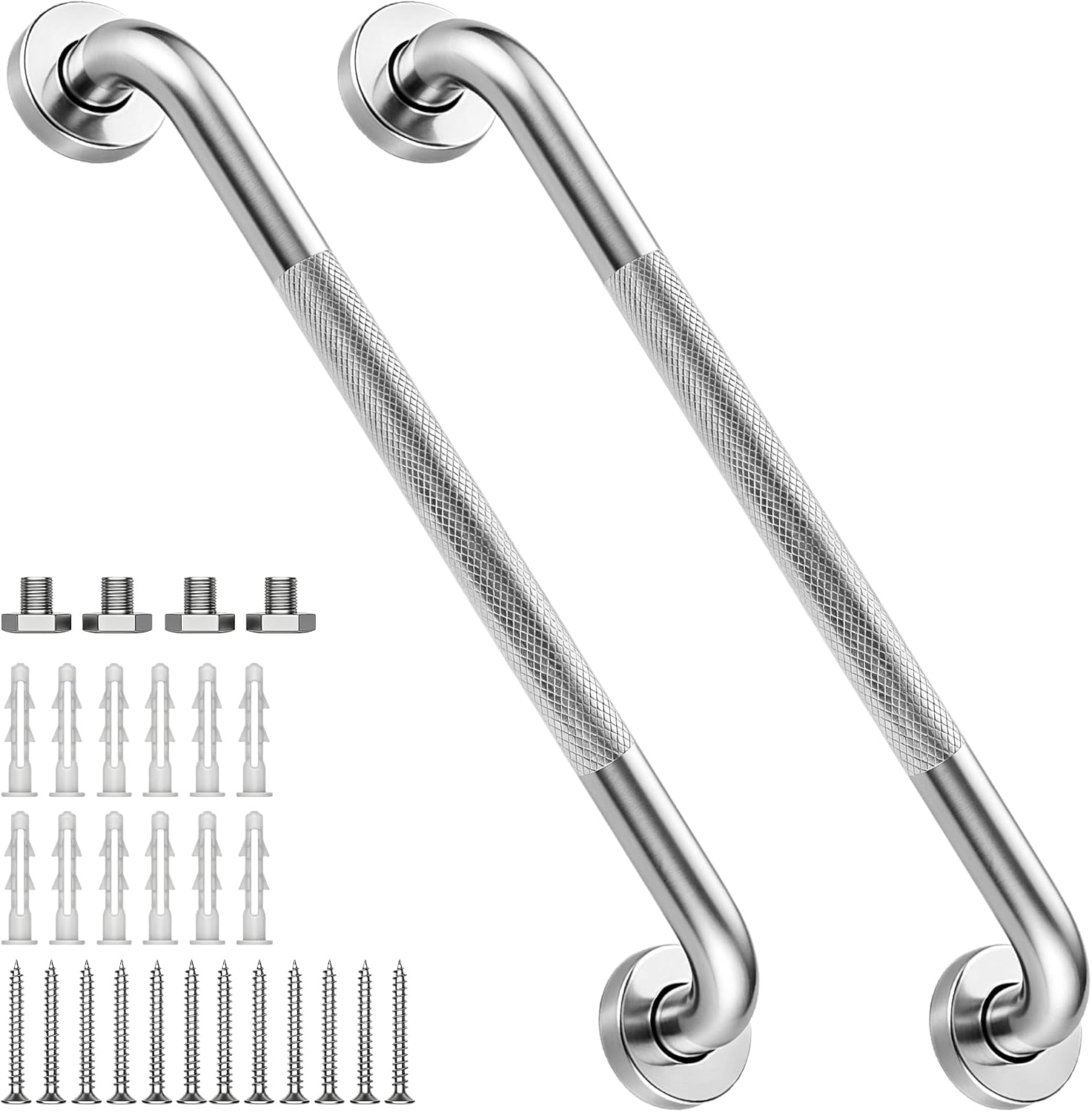 12 Inch Shower Grab Bar 1.25" Dia,Brushed Nickel Anti Slip Bathroom Grab Bar, 304 Stainless Steel Knurled Handicap Grab Bars, Safety Support Handrail,Bath Shower Handle for Elderly Injury Senior