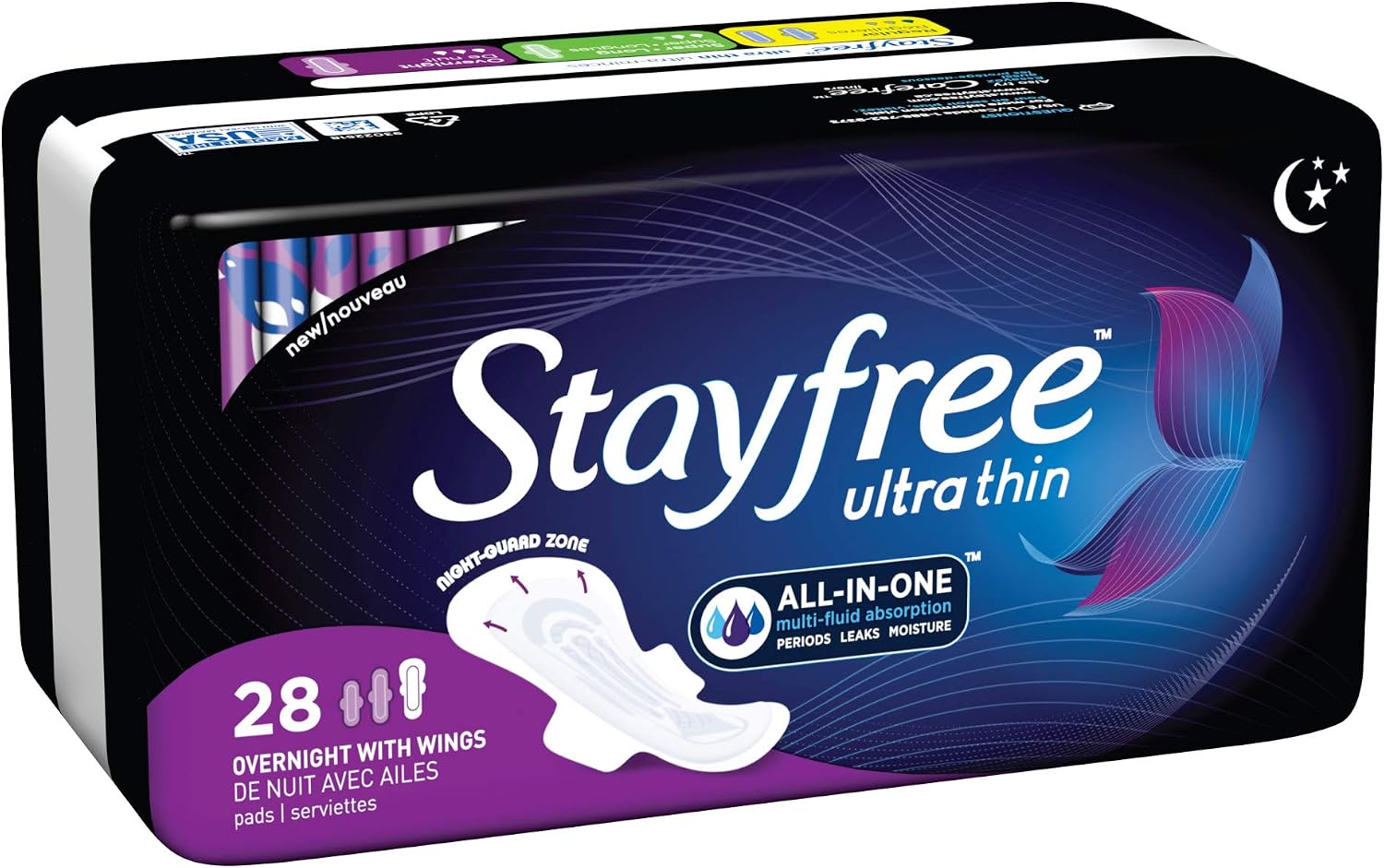 Stayfree Ultra Thin Overnight Pads Wings, Period and Leaks, 28 ct