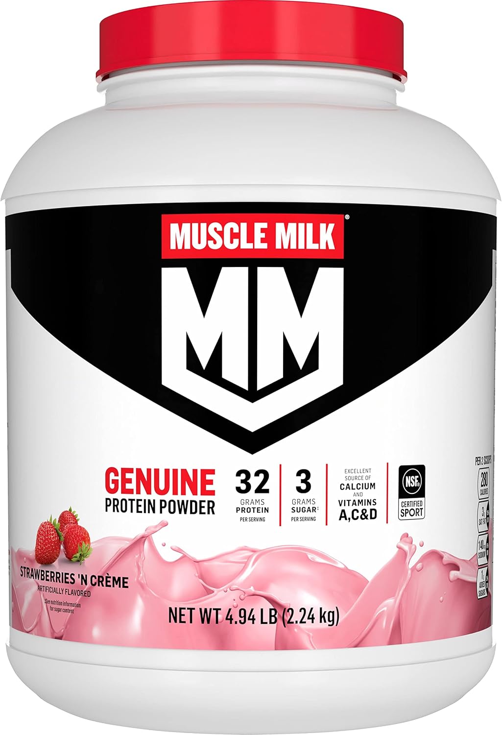 Muscle Milk Genuine Protein Powder, Chocolate, 4.94 Pound, 32 Servings, 32g Protein, 2g Sugar, Calcium, Vitamins A, C & D, NSF Certified for Sport, Energizing Snack, Packaging May Vary