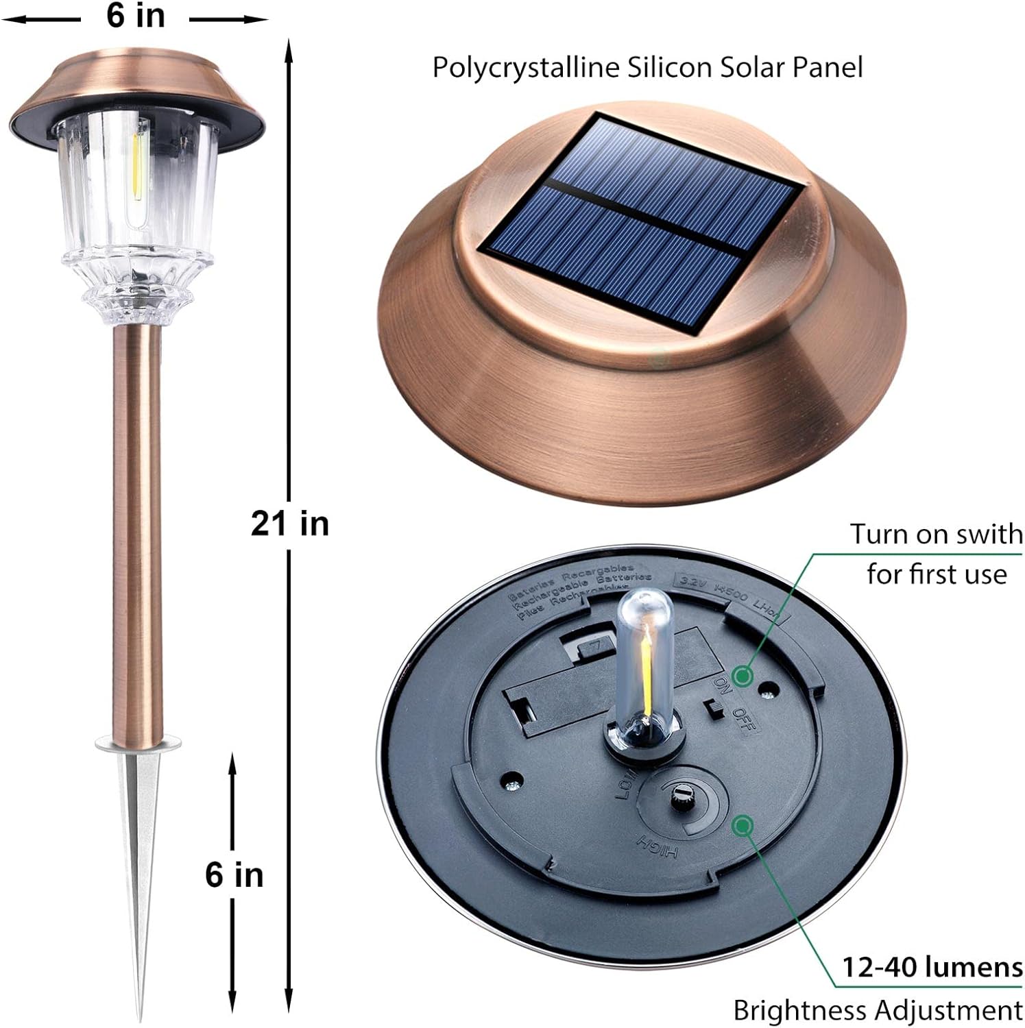 DenicMic Solar Pathway Lights Outdoor Garden Lights Glass Stainless Steel