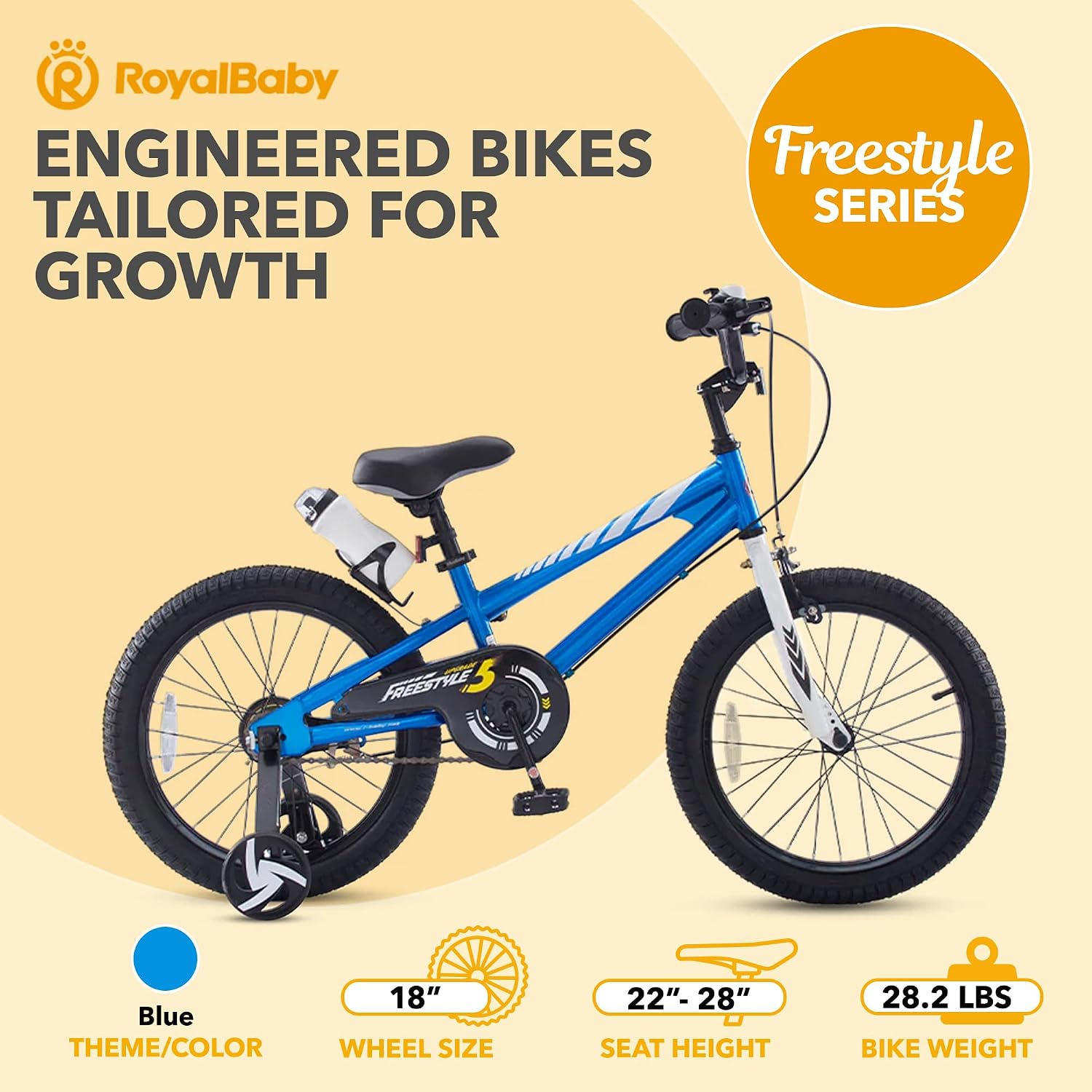 RoyalBaby Freestyle Kids Bike 12 14 16 18 20 Inch Bicycle for Boys Girls Ages 3-10 Years, Multiple Color Options