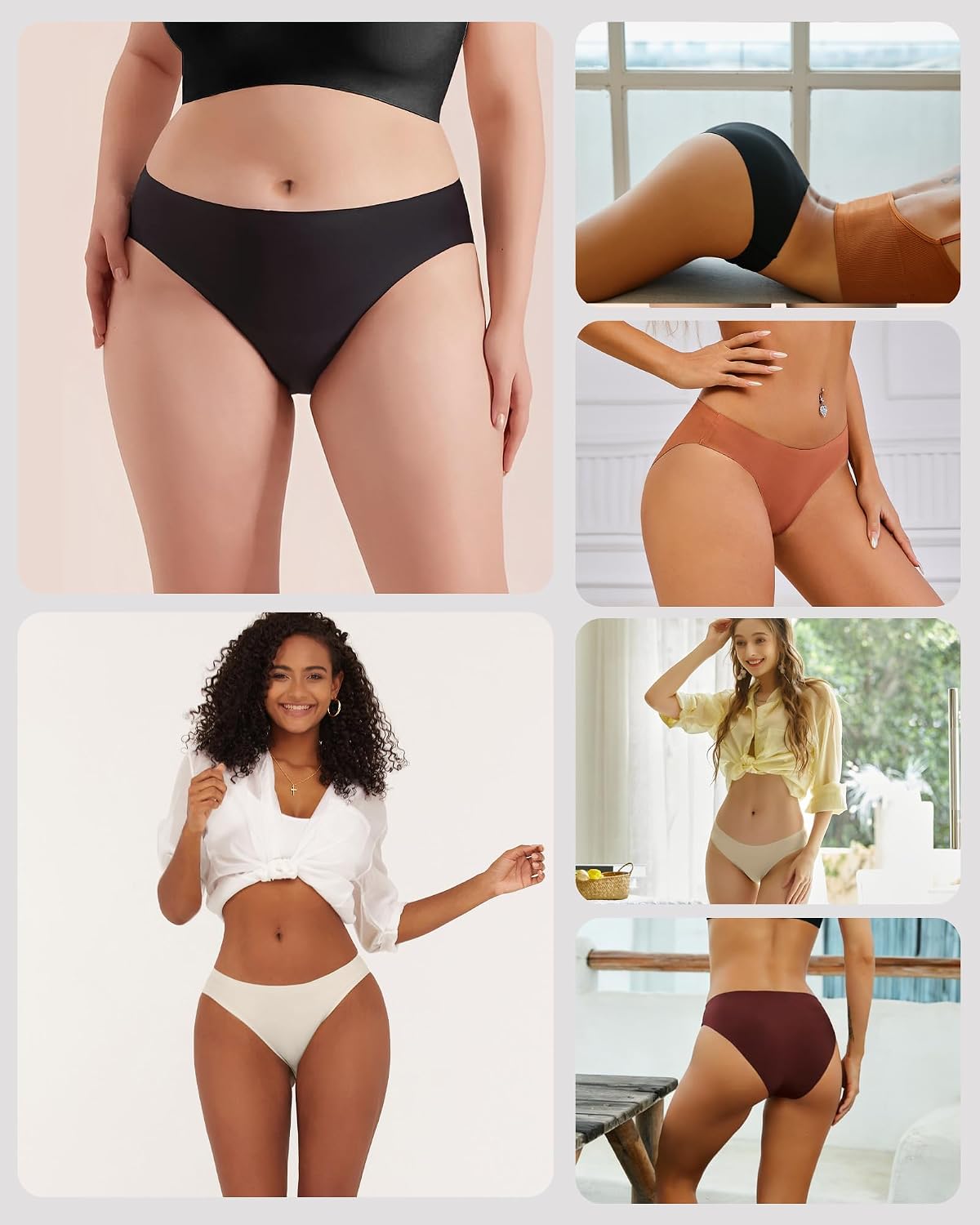 FINETOO 6 Pack Women’s Seamless Hipster Underwear No Show Panties Invisibles Briefs Soft Stretch Bikini Underwears XS-XL