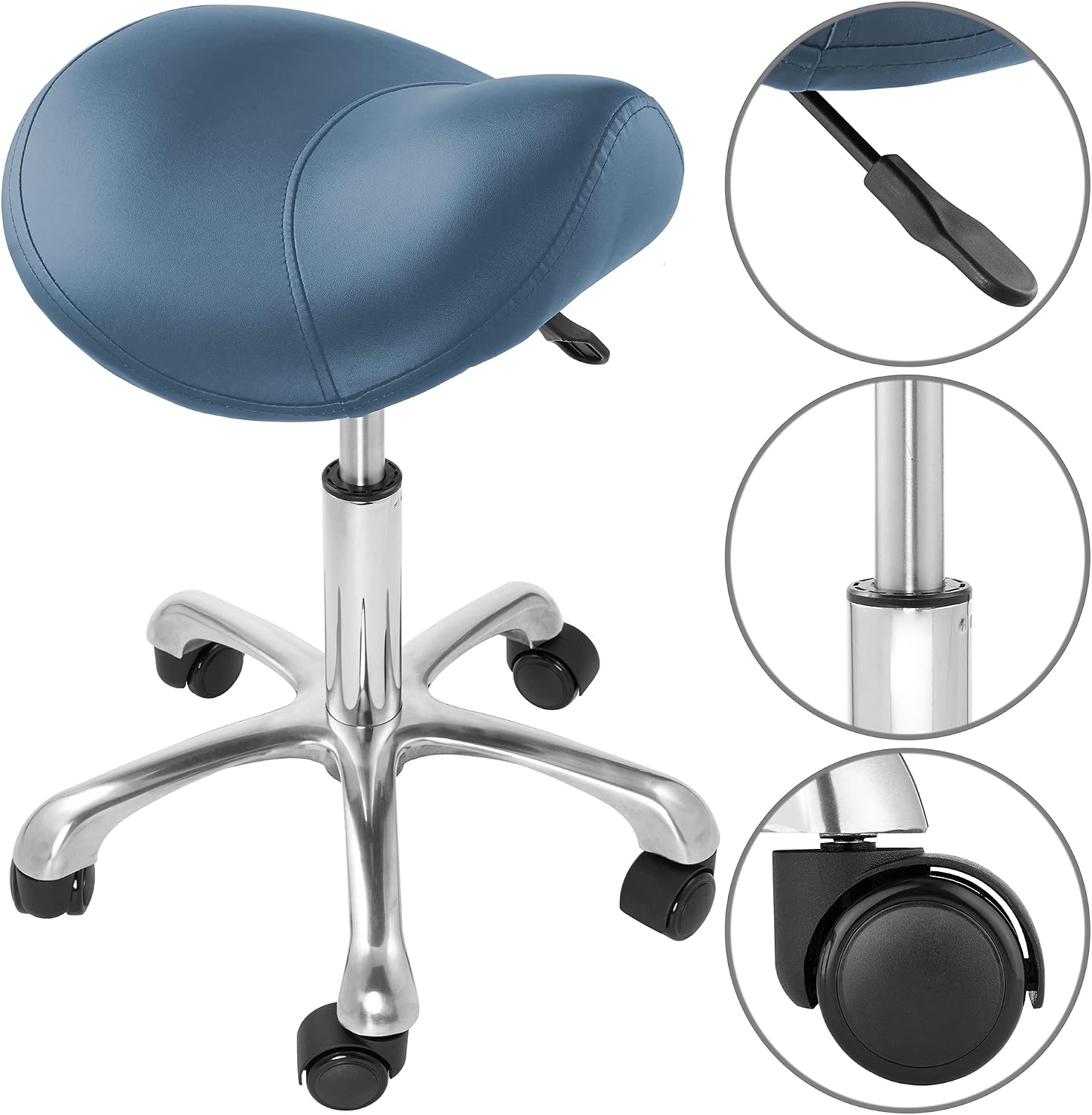 Saloniture Professional Ergonomic Saddle Stool, Black - Adjustable Hydraulic Seat, Rolling Spa Salon, Massage