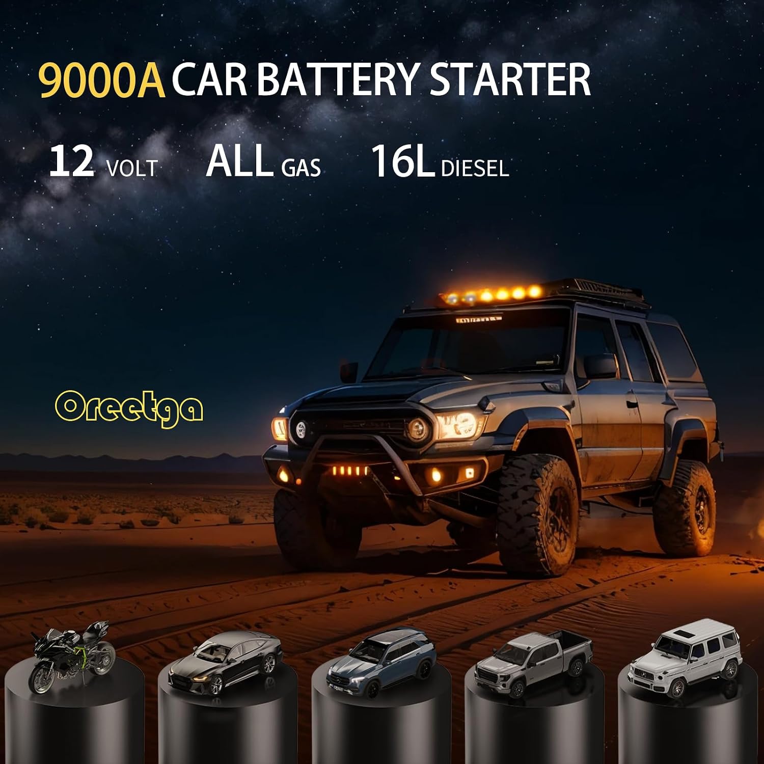9000A Car Battery Charger Jump Starter with Air Compressor, 150PSI Tire Inflator Air Pump(All Gas/16L Diesel)