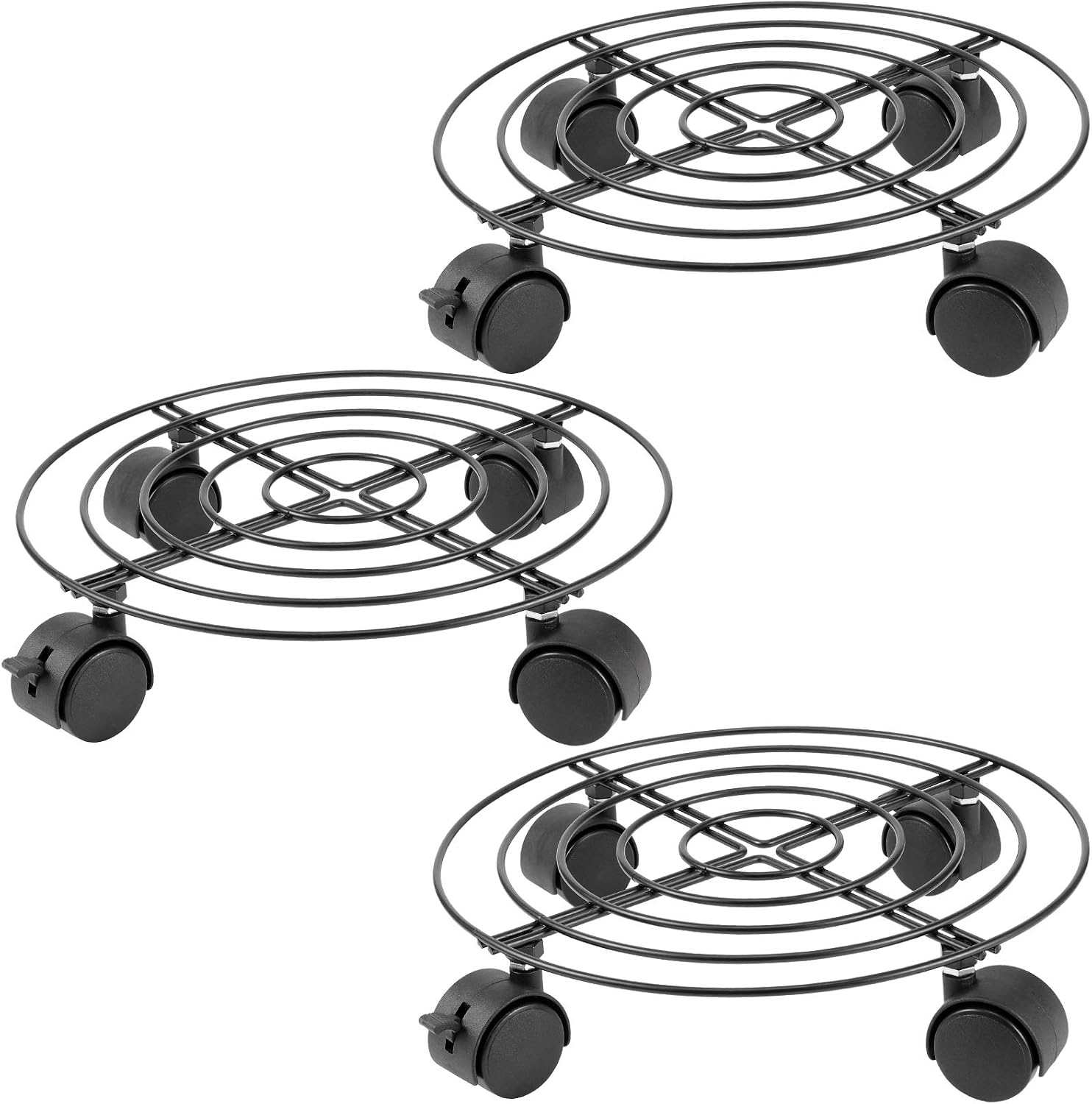 KEILEOHO 3 Pack 10.6 Inches Metal Plant Caddy with Wheels, Heavy Duty Plant Caddy Stands, Rolling Plant Stand for Indoor, Outdoor, Garden, House