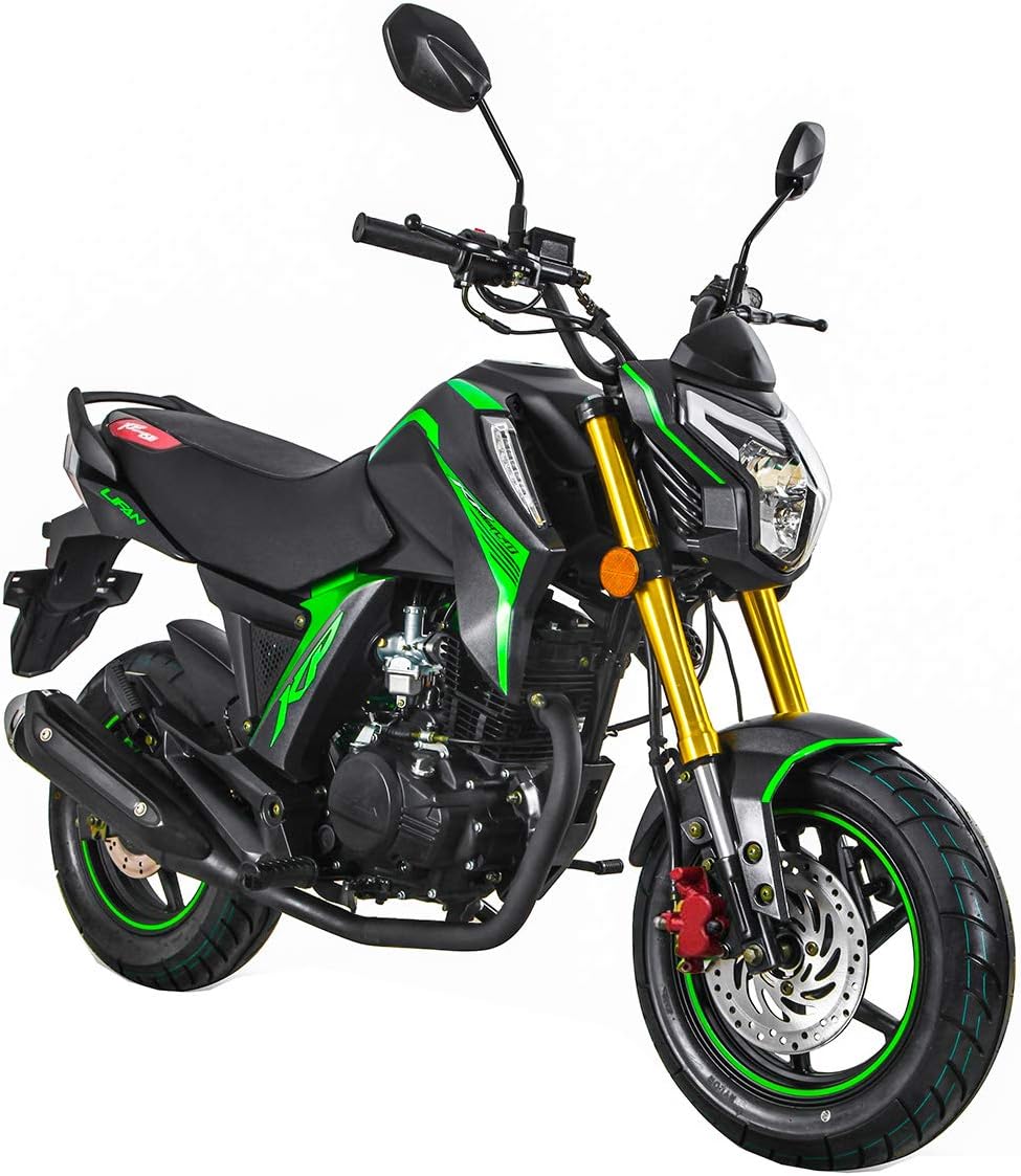 X-PRO Lifan KP Mini 150 Gas Motorcycle 150cc Adult Moped Street Motorcycle Bike（Black/Green）